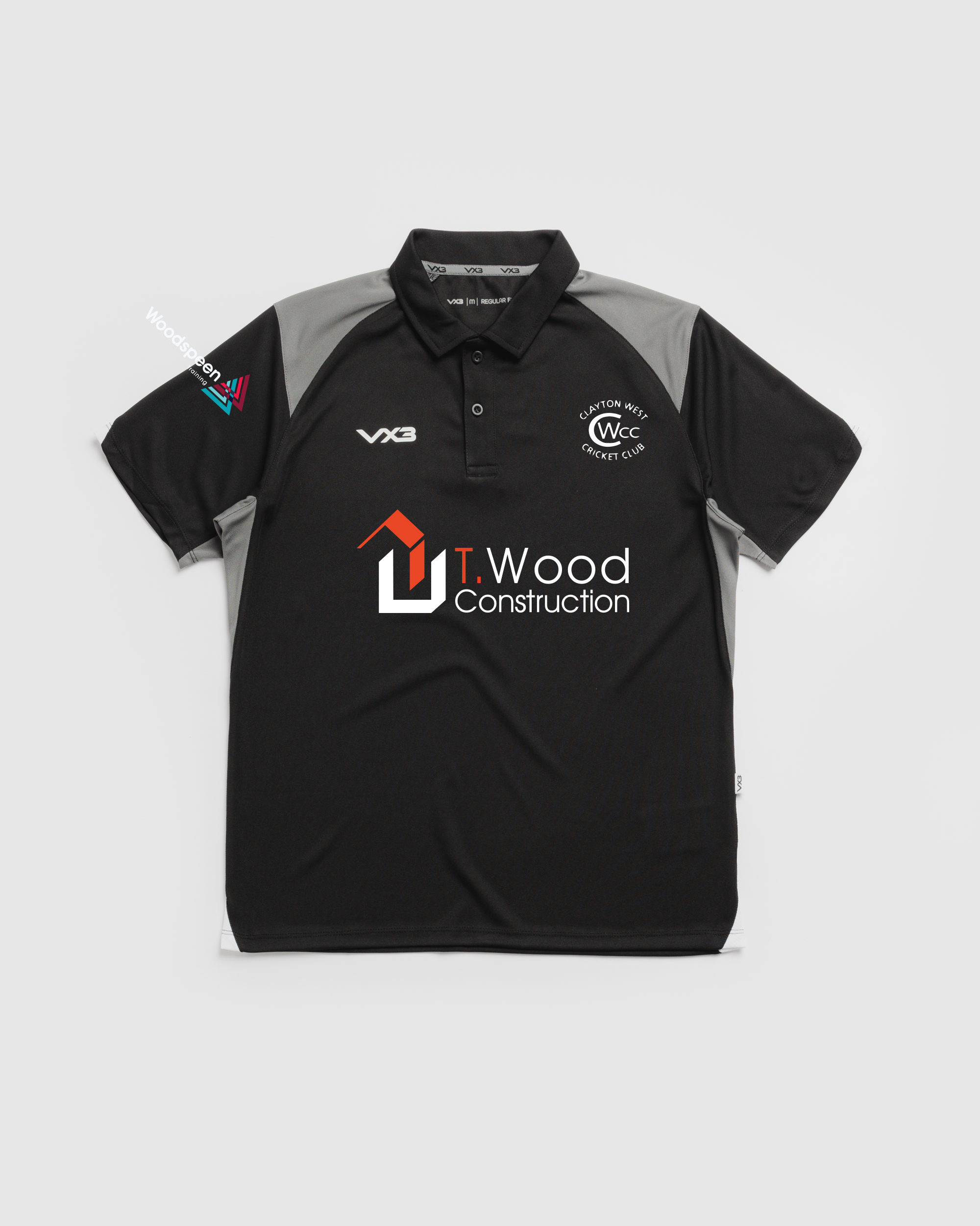 Clayton West Cricket Vertex Polo -Black/Grey/White