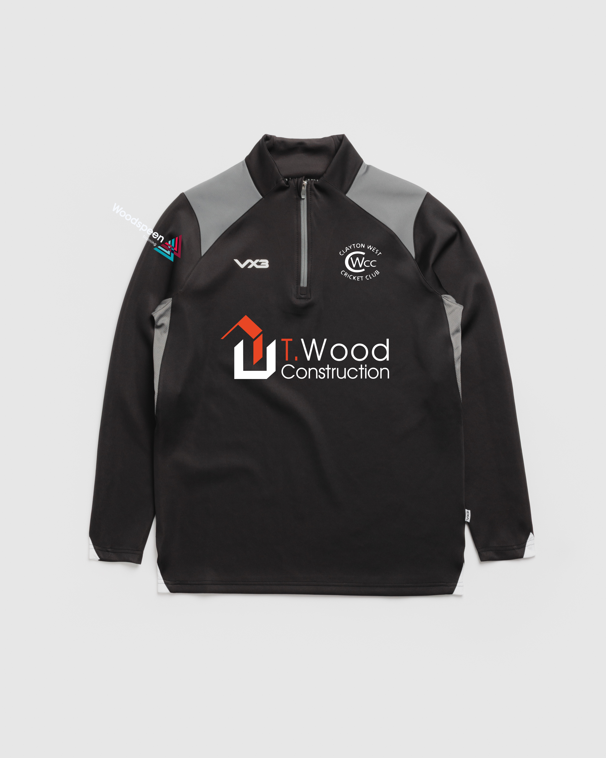 Clayton West Cricket Vertex Youth Quarter Zip -Black/Grey/White