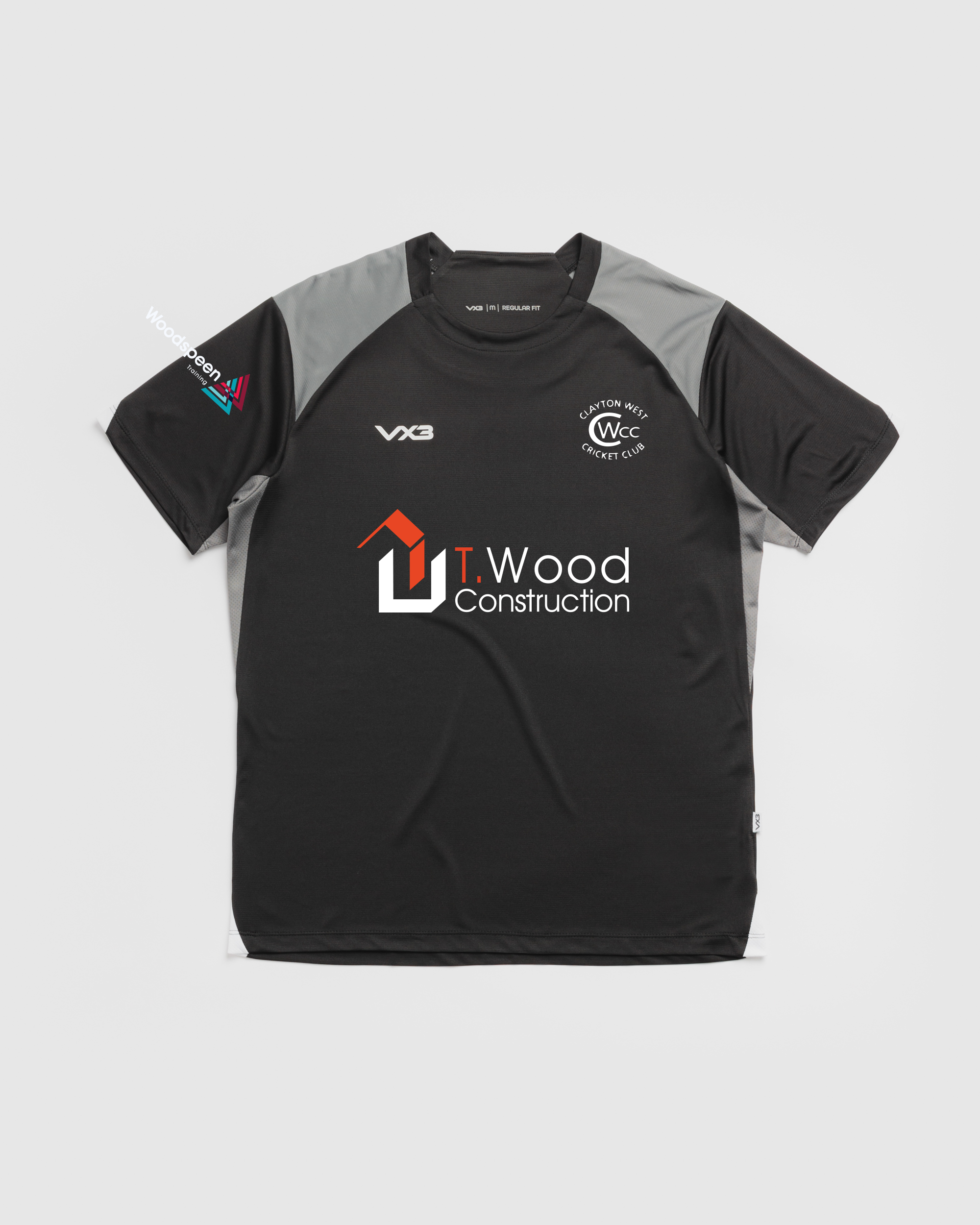 Clayton West Cricket Vertex Youth Tee -Black/Grey/White