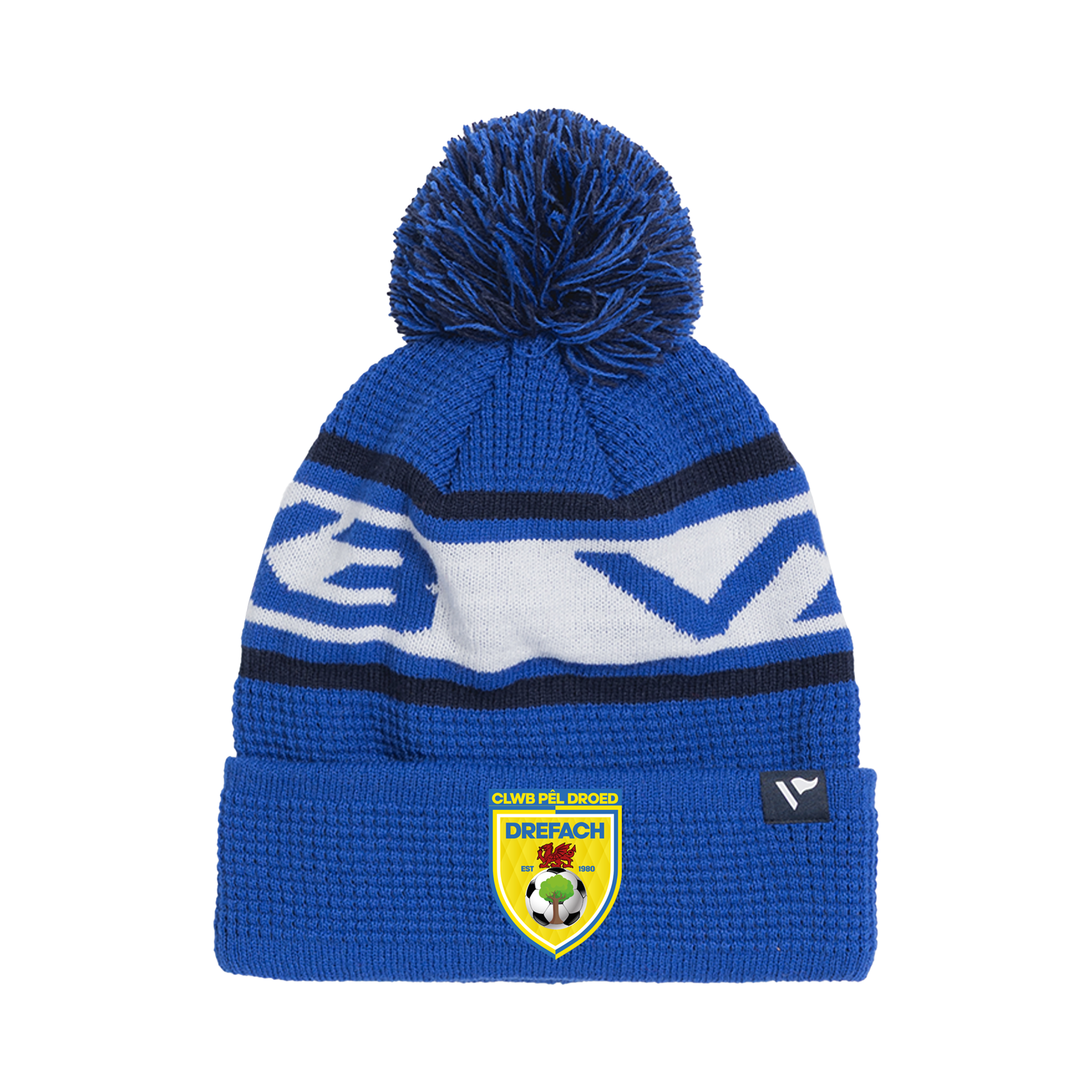 CPD Drefach FC Players Waffle Knit Bobble Hat - Royal/Navy/White