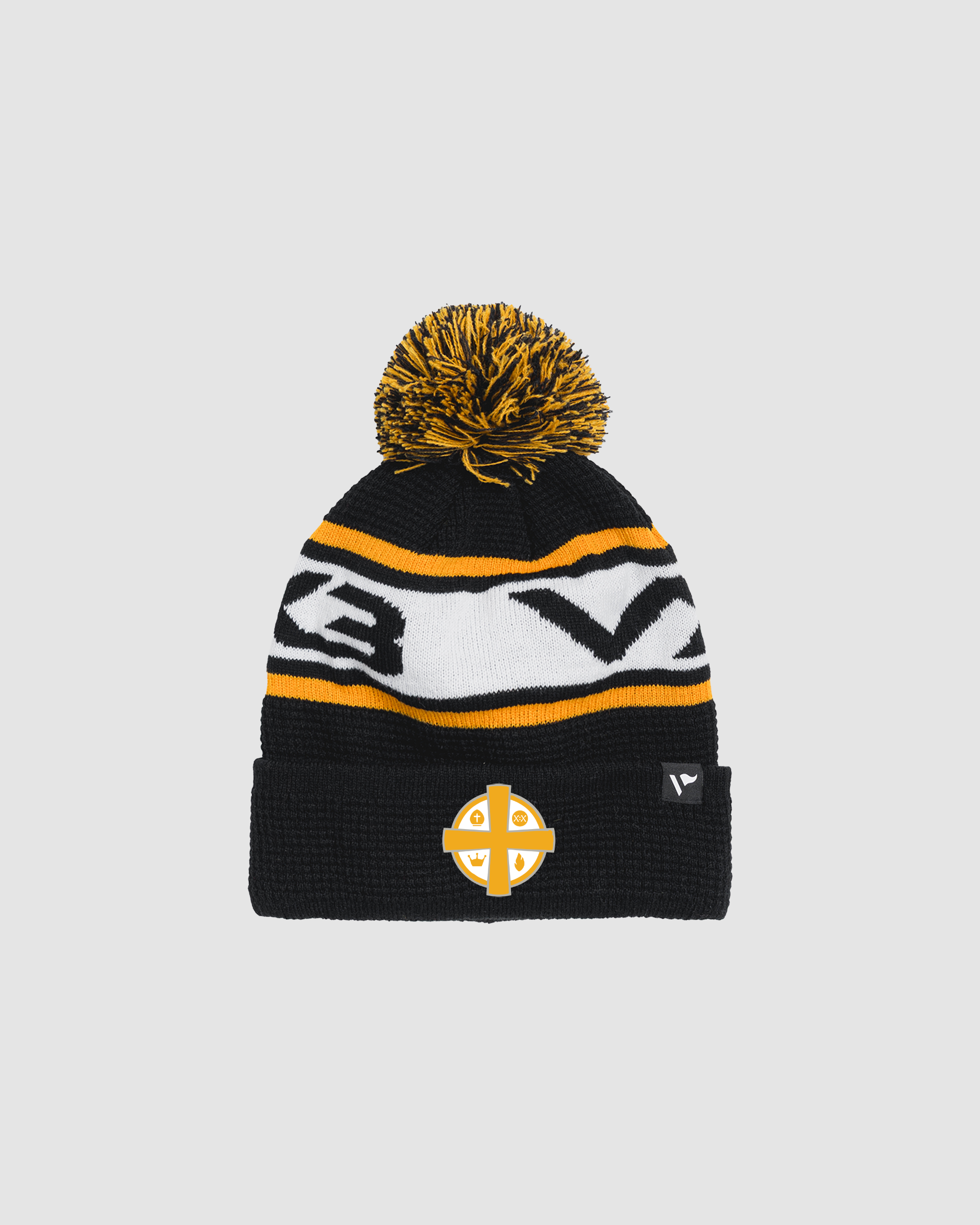 Ealing Fields High School Waffle Knit Bobble Hat - Black/Amber/White