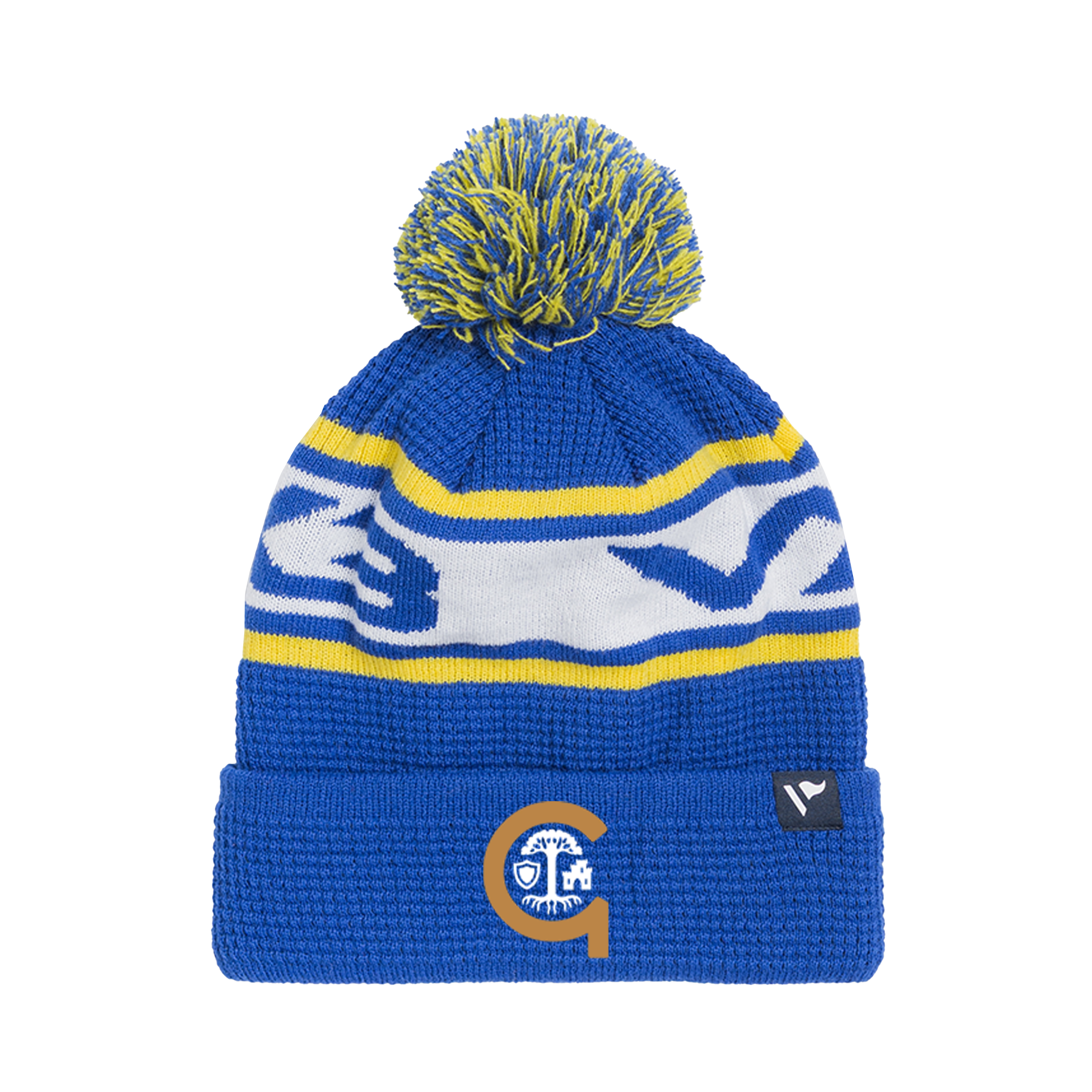 Gosforth Academy Waffle Knit Bobble Hat - Royal/Yellow/White