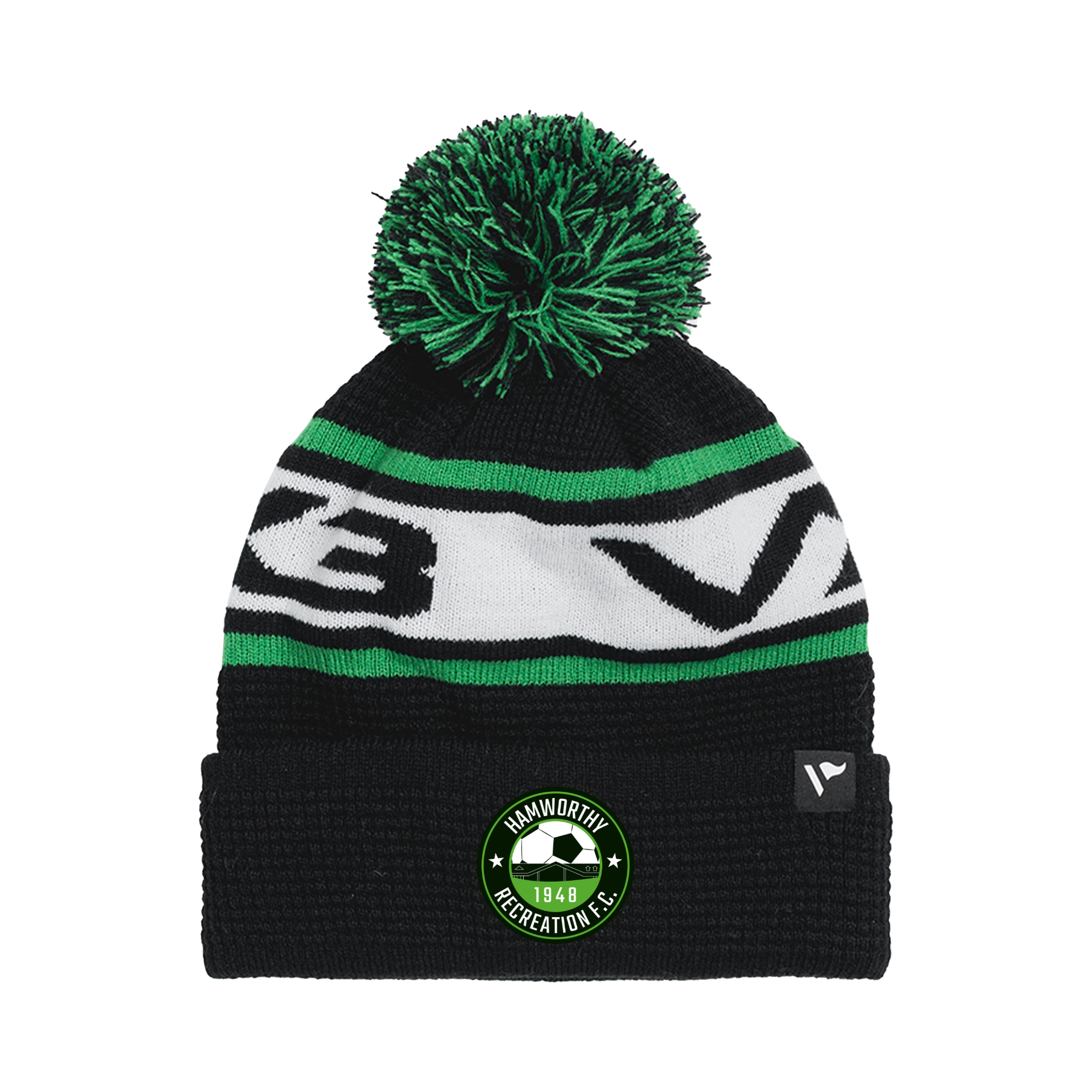 Hamworthy Recreation FC Waffle Knit Bobble Hat - Black/Emerald