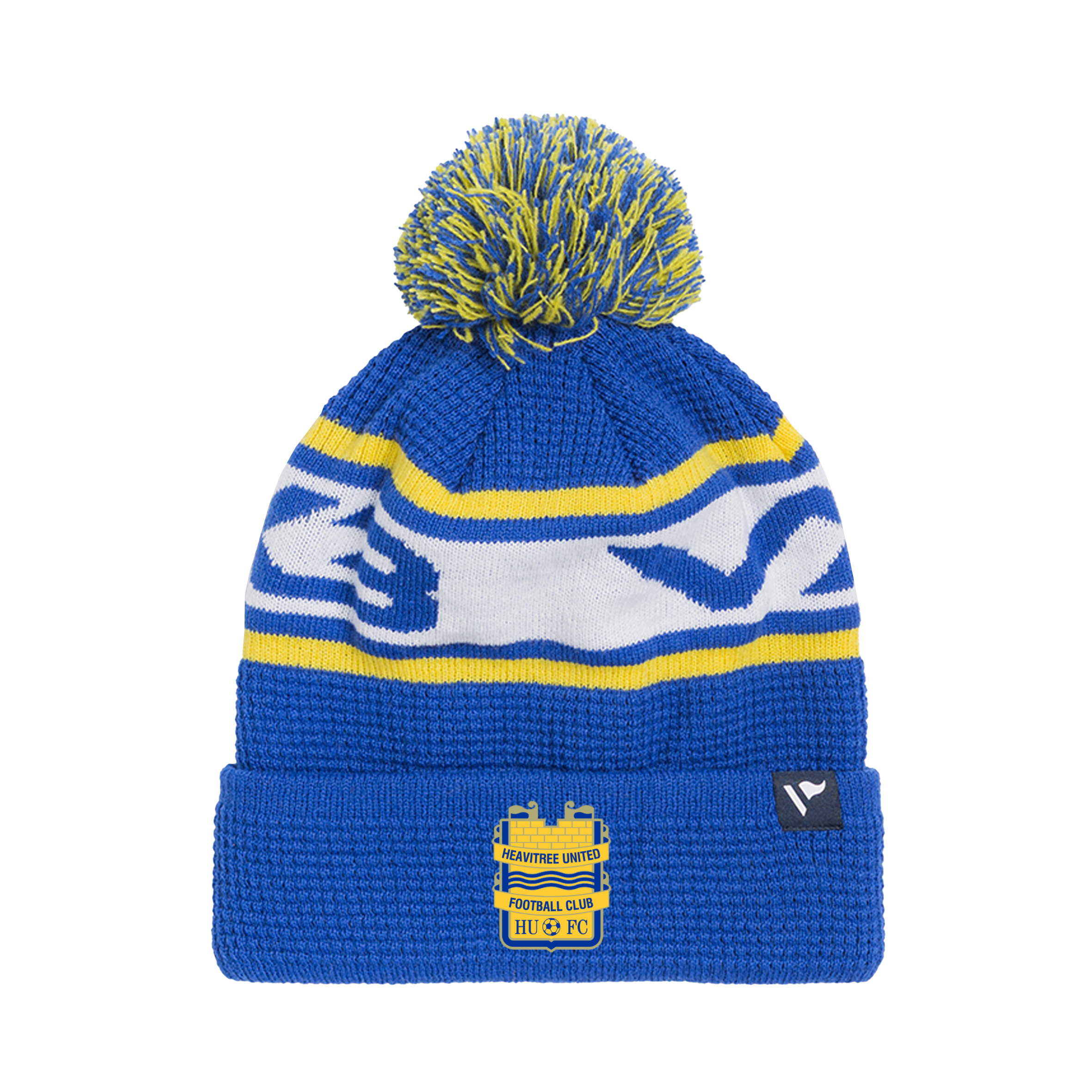 Heavitree United FC Waffle Knit Bobble Hat - Royal/Yellow/White