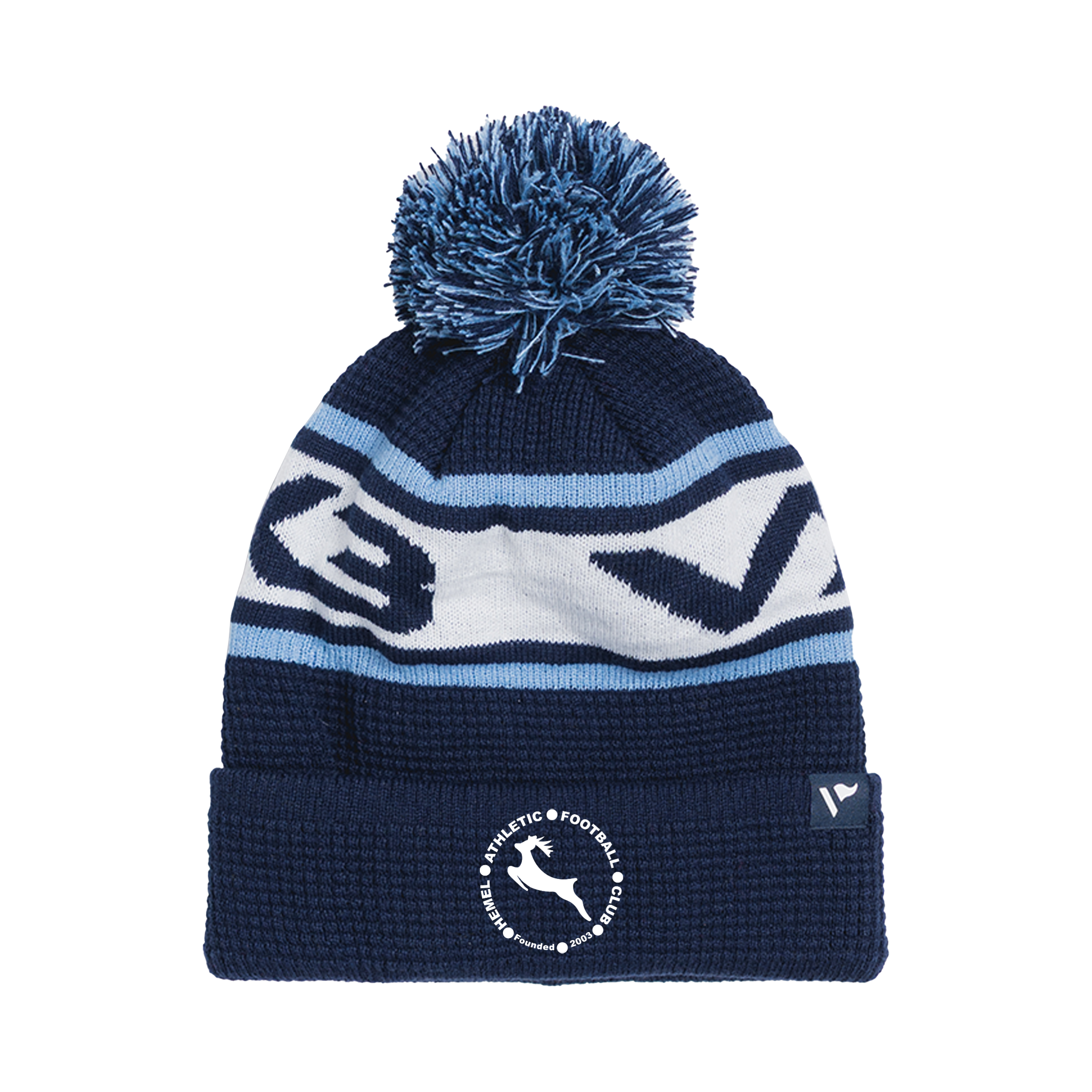 Hemel Athletic FC Waffle Knit Bobble Hat - Navy/Sky/White