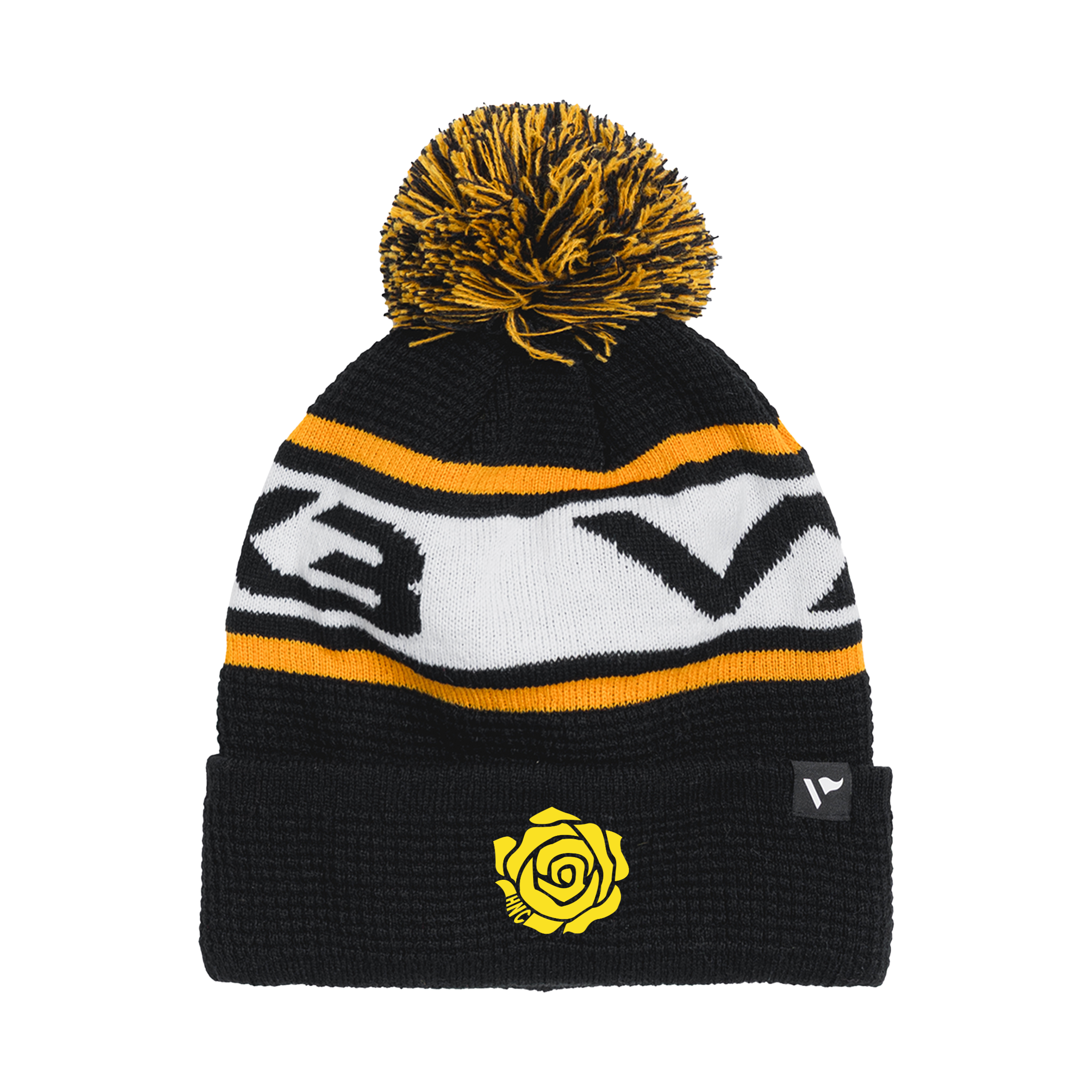 Henley Netball Club Waffle Knit Bobble Hat - Black/Amber/White