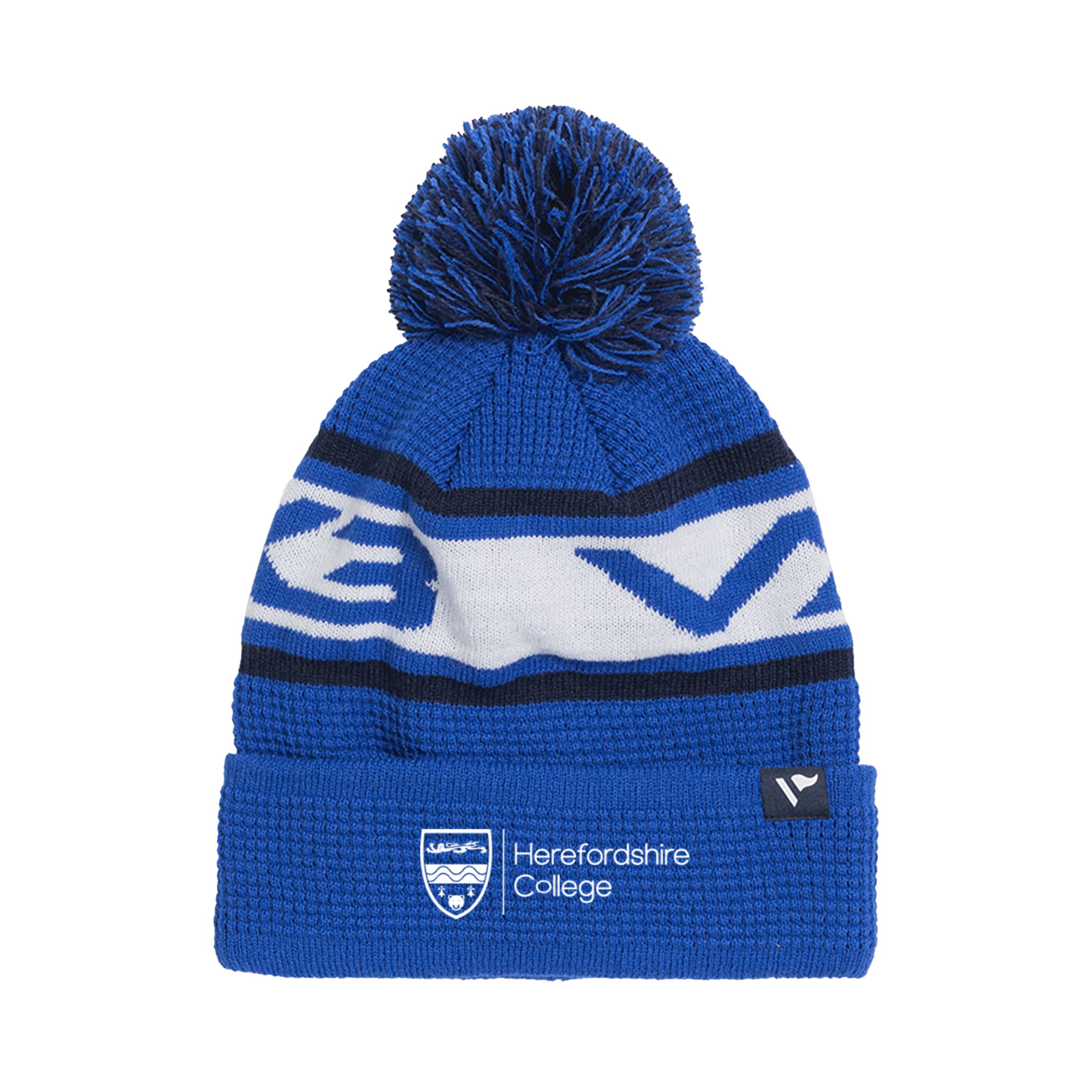 Herefordshire College Students Waffle Knit Bobble Hat - Royal/White/Navy