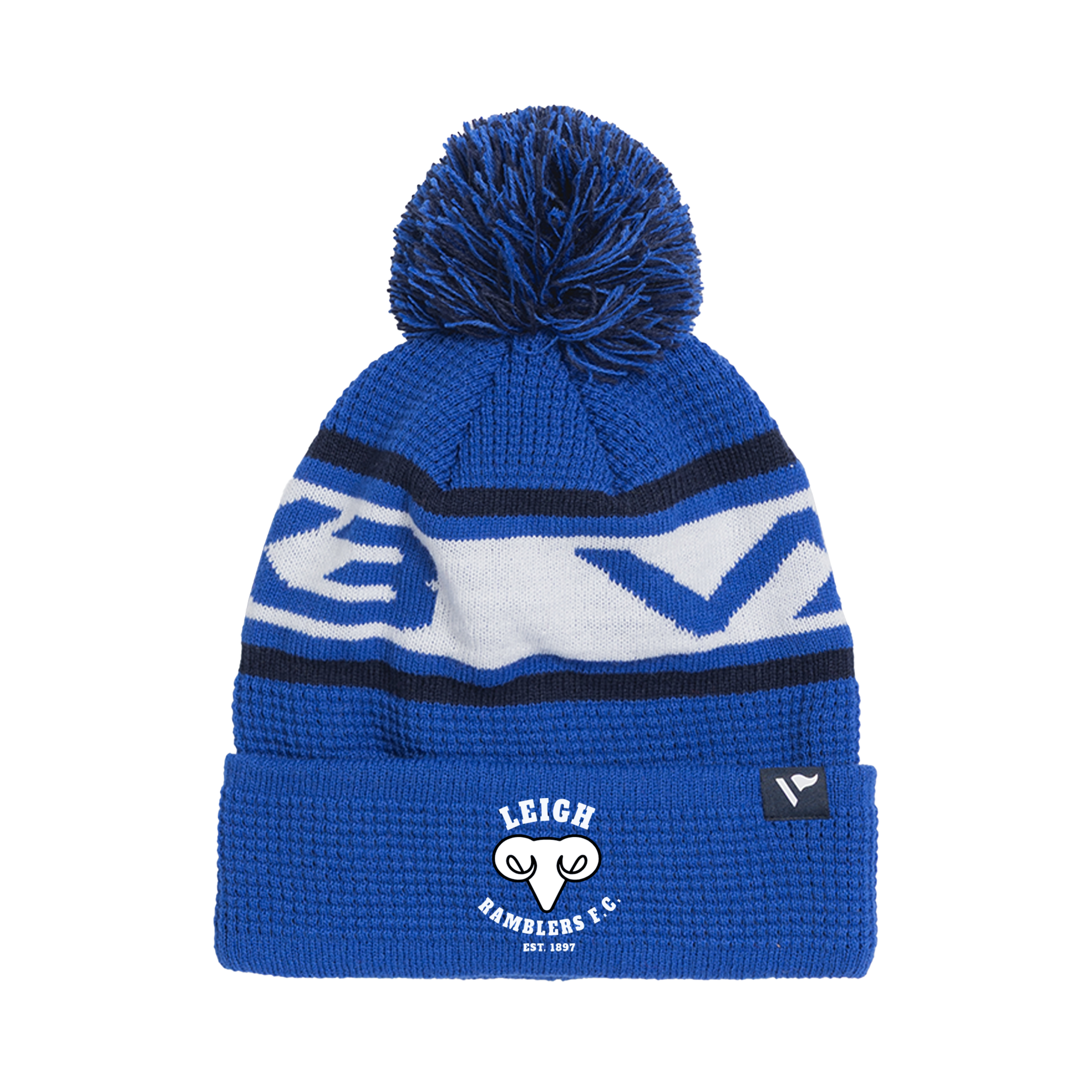 Leigh Ramblers FC Waffle Knit Bobble Hat - Royal/Navy/White
