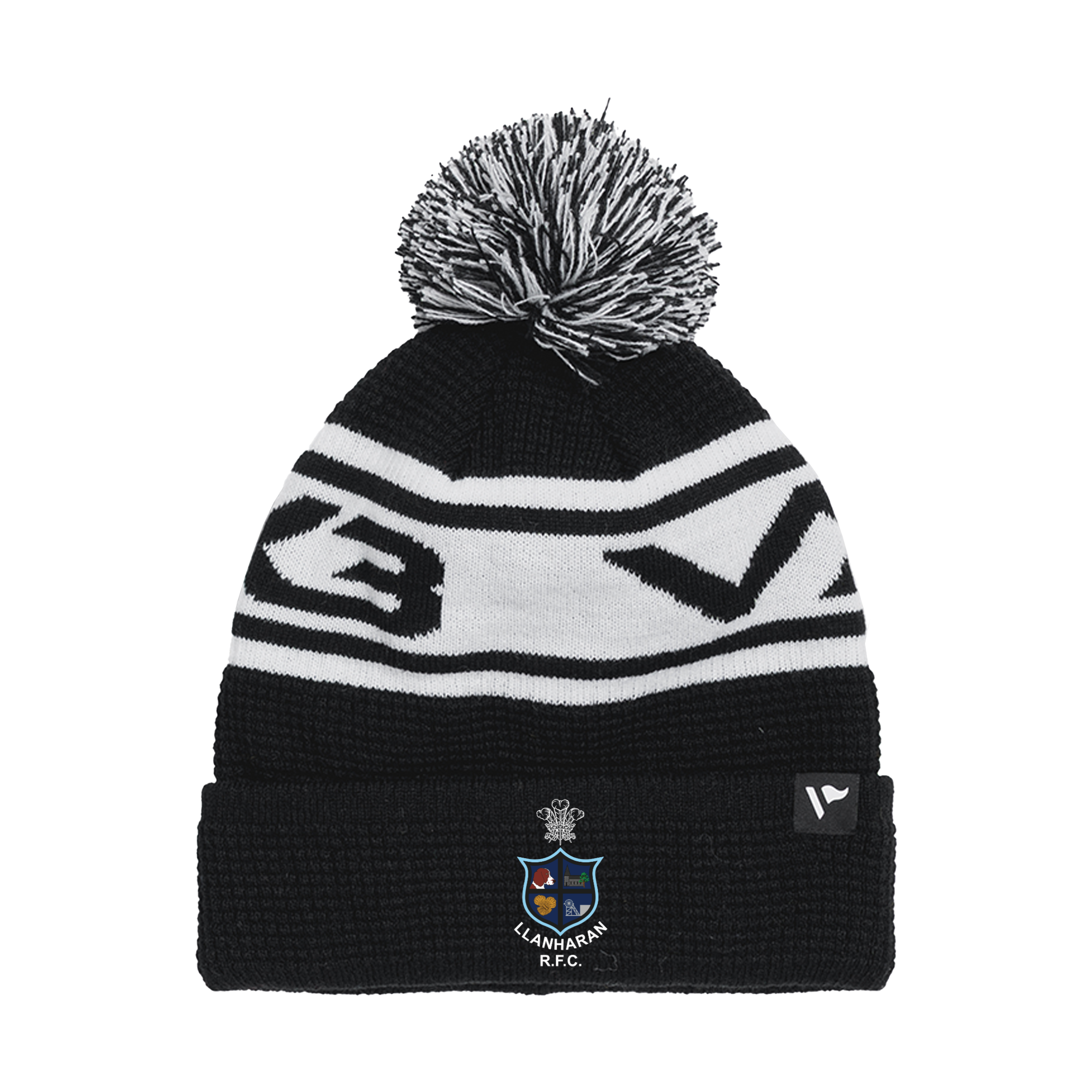 Llanharan RFC Waffle Knit Bobble Hat - Black/White