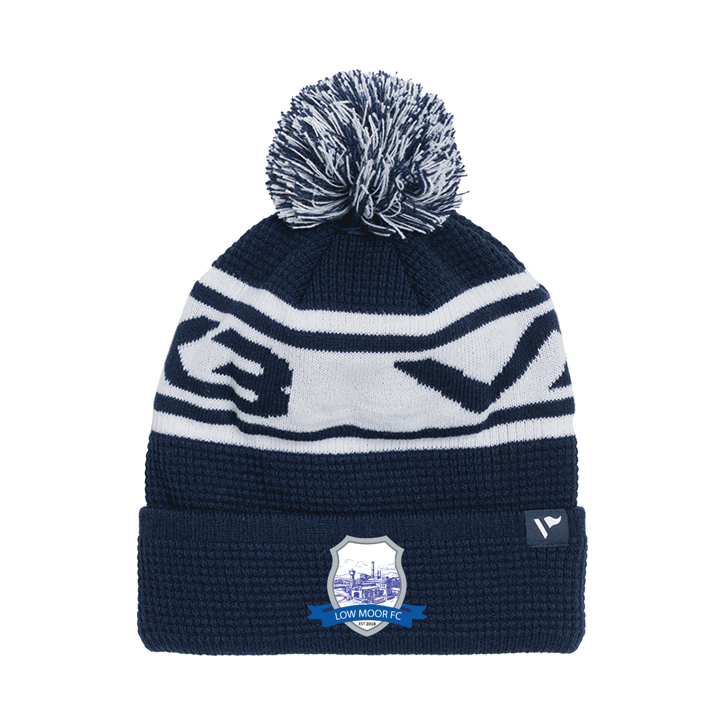 Low Moor FC Waffle Knit Bobble Hat - Navy/White