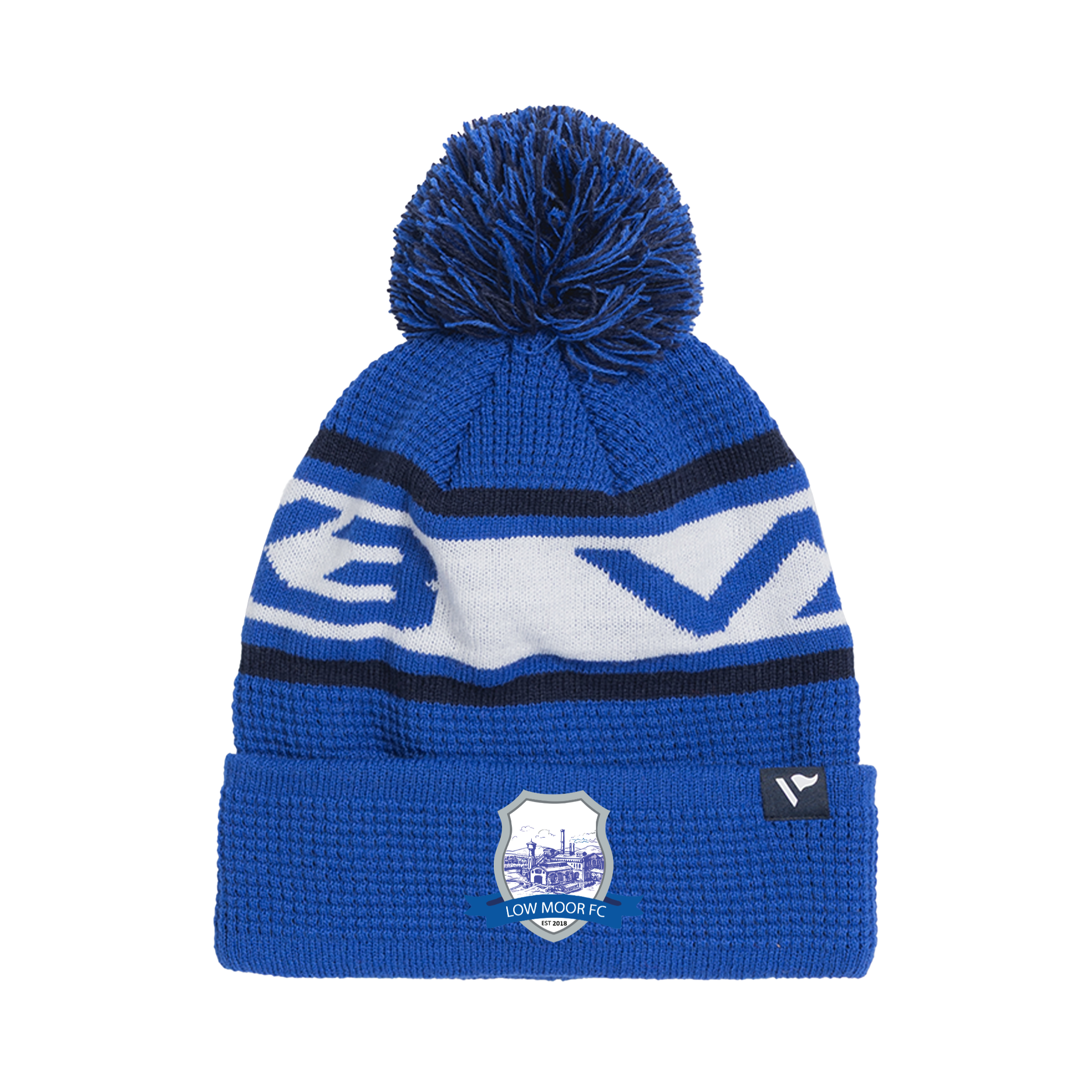 Low Moor FC Waffle Knit Bobble Hat - Royal/Navy/White