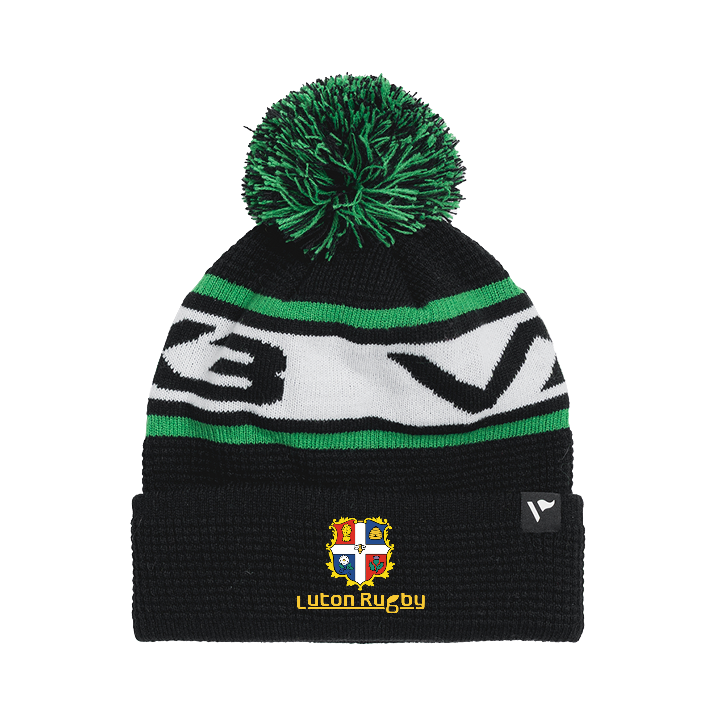 Luton RFC Waffle Knit Bobble Hat - Black/Emerald/White