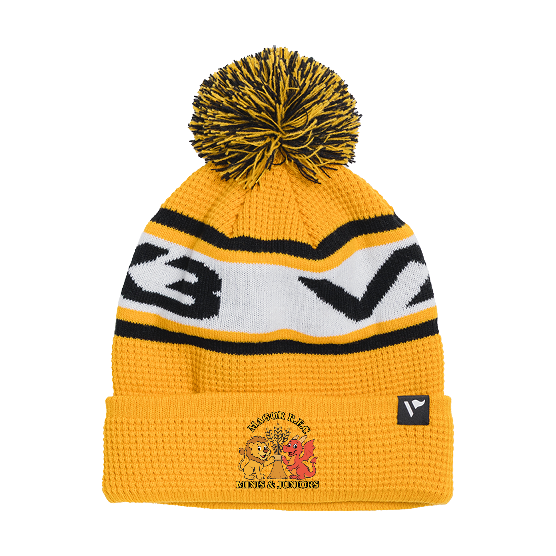 Magor RFC Minis Waffle Knit Bobble Hat - Amber/Black/White