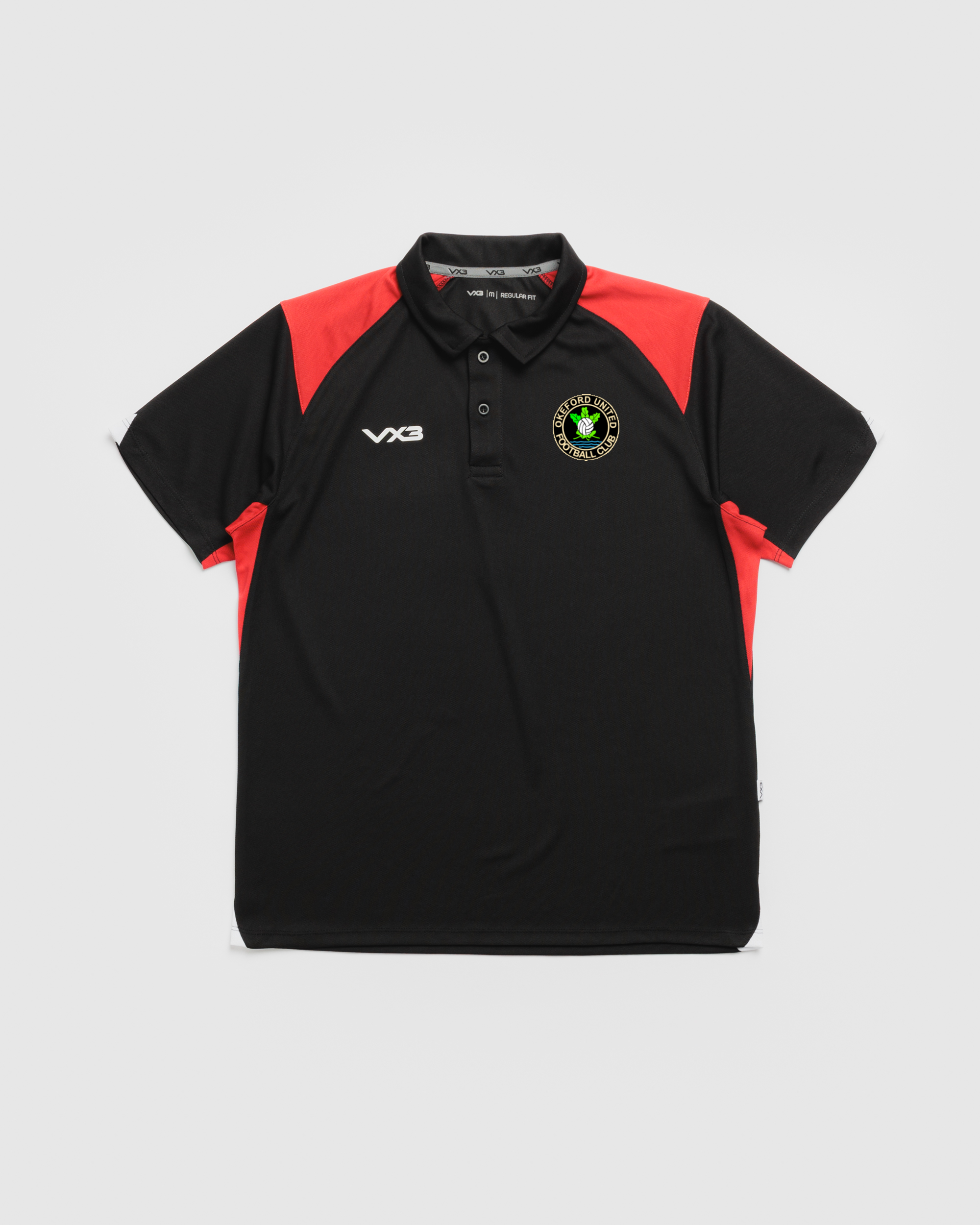 Okeford United FC Vertex Polo -Black/Red/White