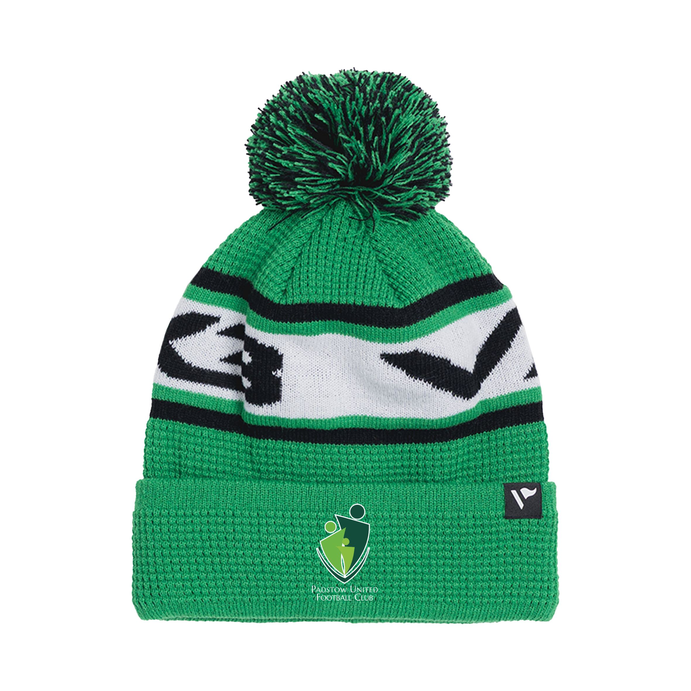 Padstow United FC Waffle Knit Bobble Hat - Emerald/Black/White