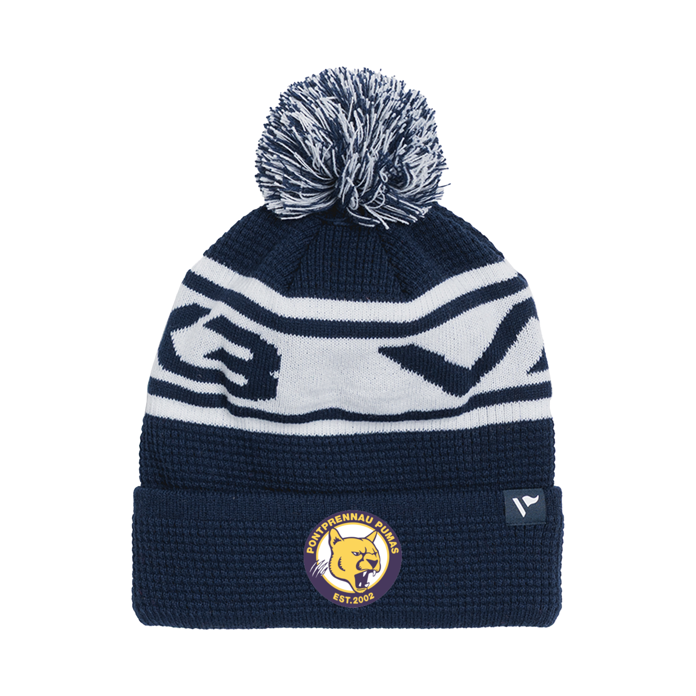 Pontprennau Pumas FC Waffle Knit Bobble Hat - Navy/White