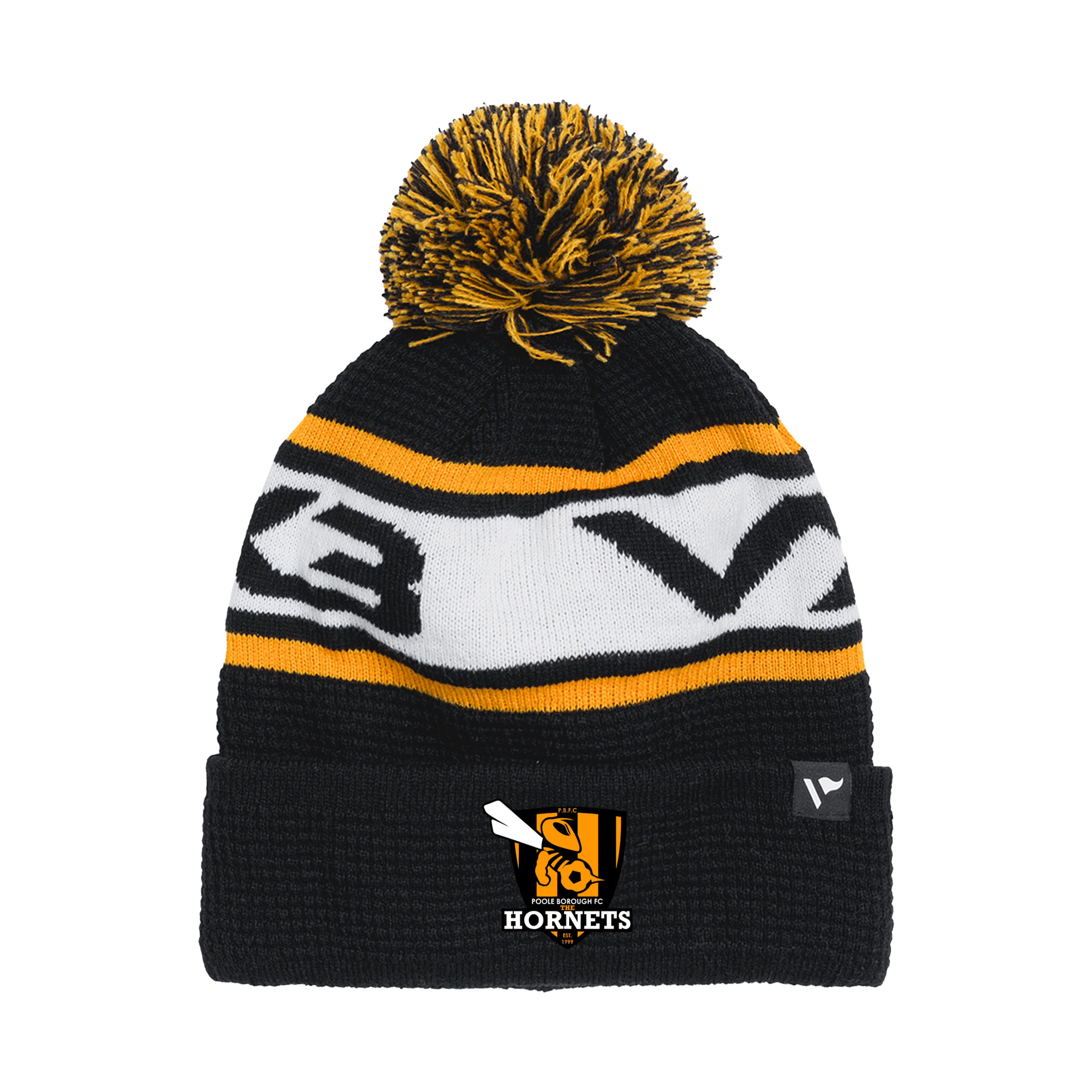 Poole Borough FC Waffle Knit Bobble Hat - Black/Amber/White