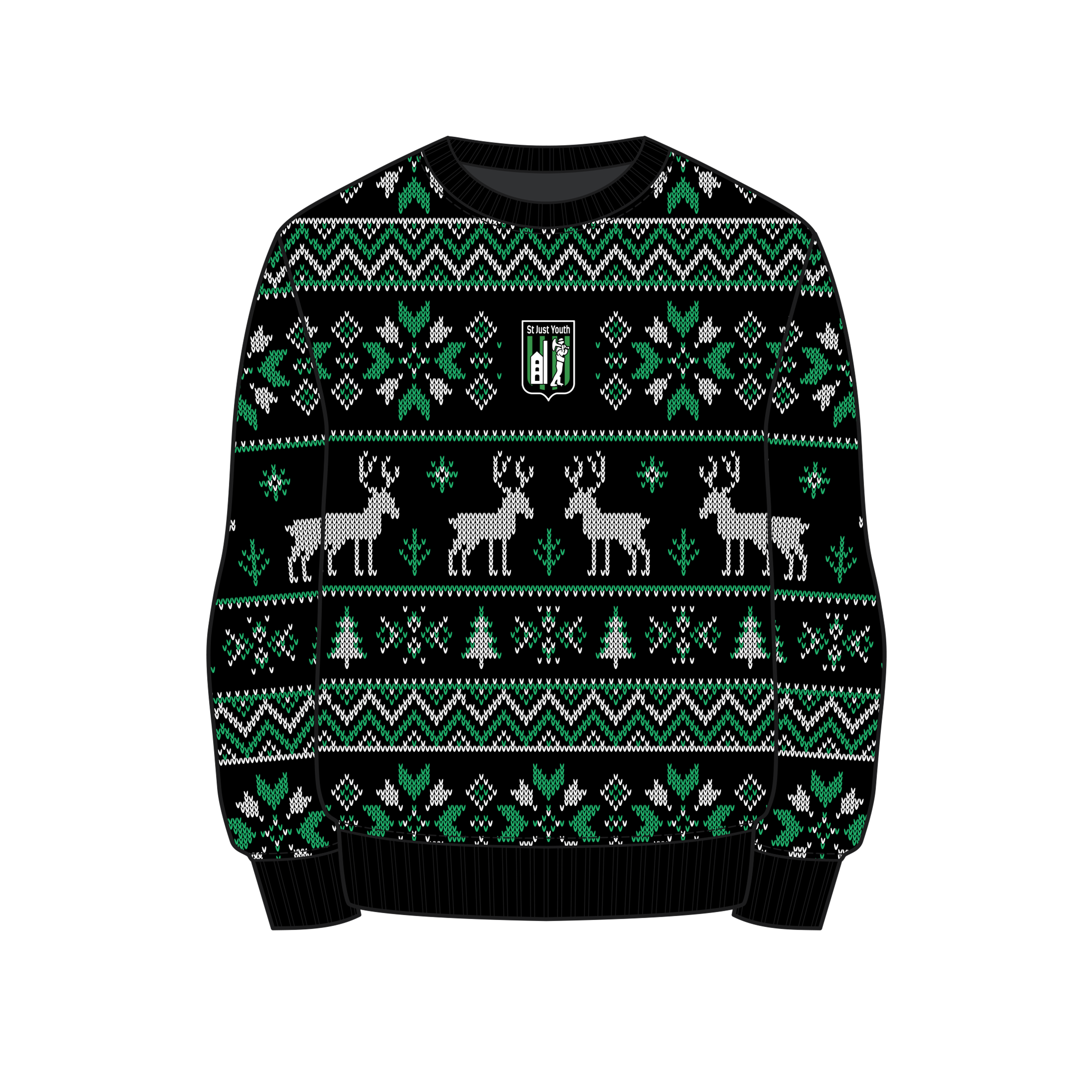 St Just AFC Youth Christmas Jumper - Black/Emerald/White Youth