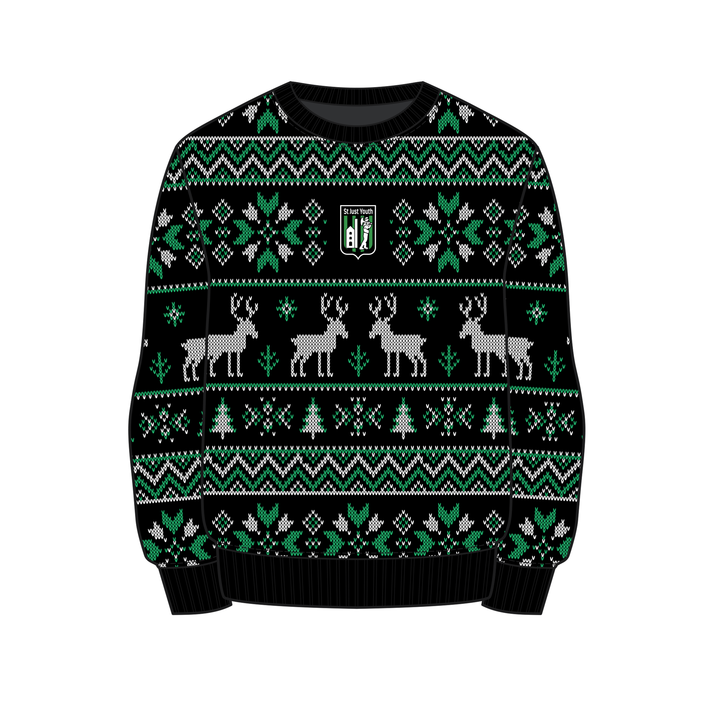 St Just AFC Youth Christmas Jumper - Black/Emerald/White