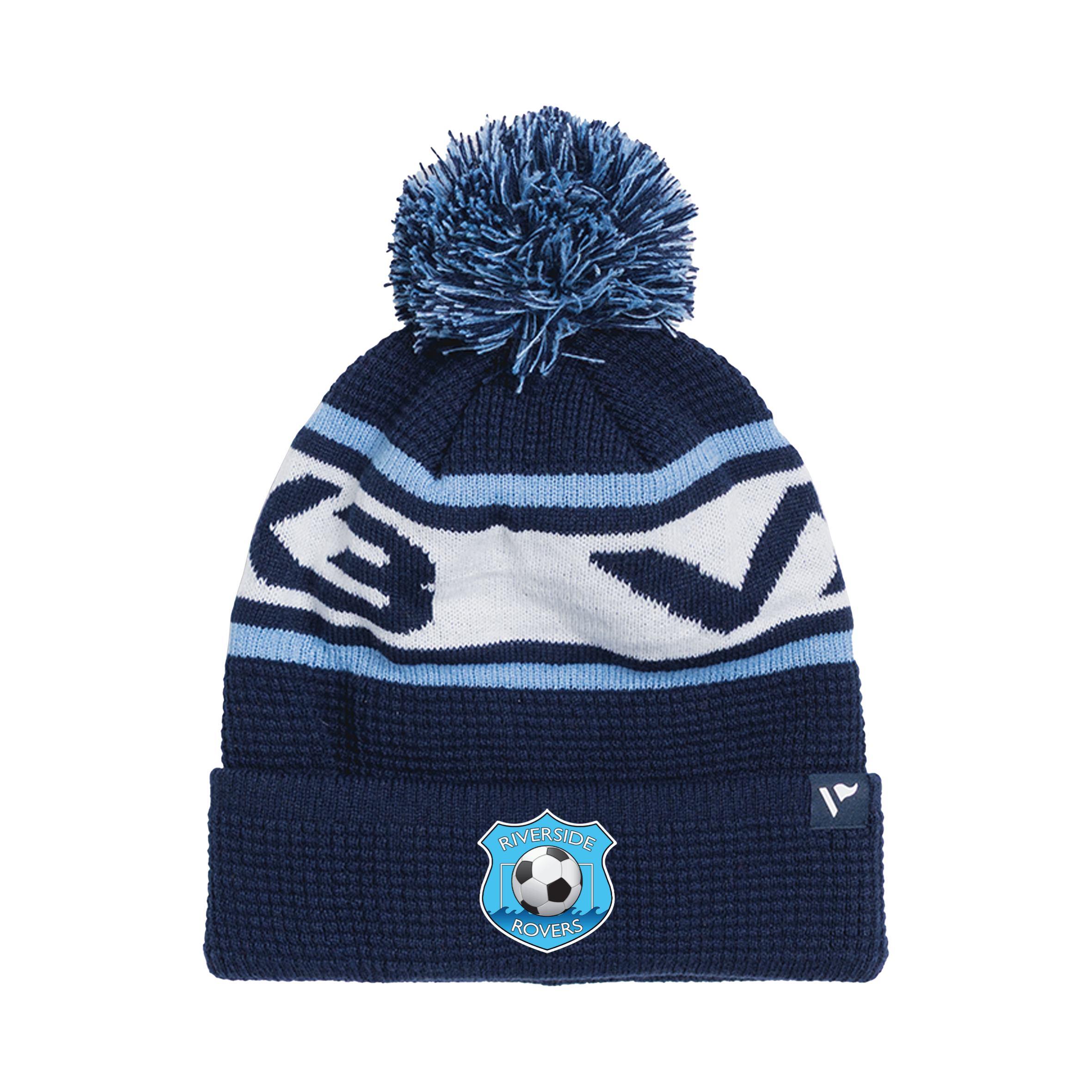 Riverside Rovers FC Waffle Knit Bobble Hat - Navy/Sky/White