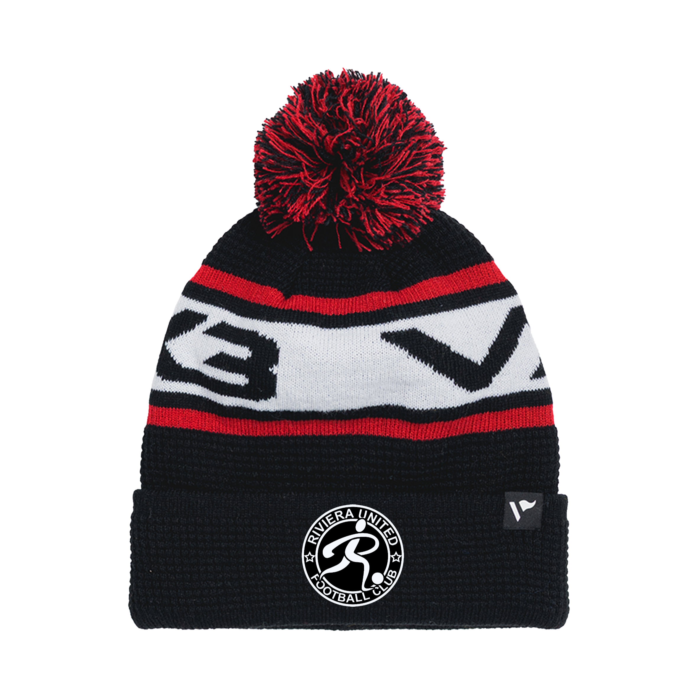 Riviera United FC Waffle Knit Bobble Hat - Black/Red/White