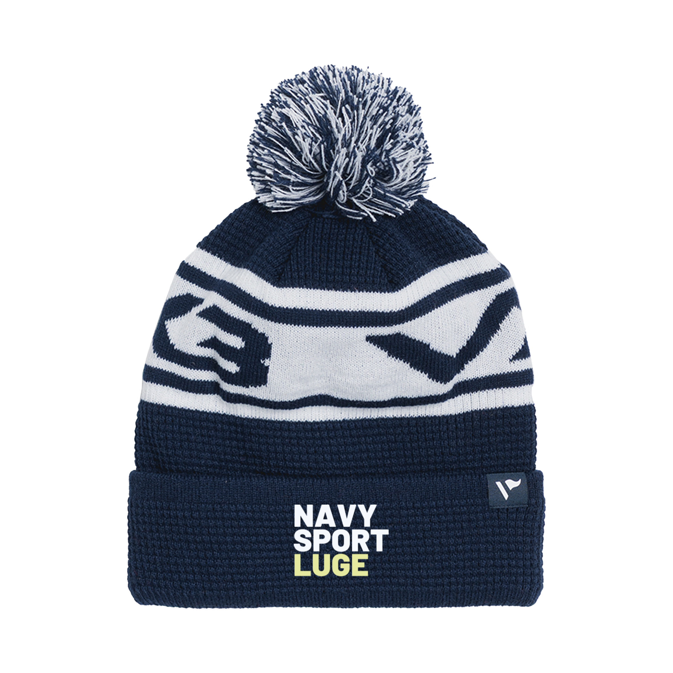 Royal Navy Luge Waffle Knit Bobble Hat - Navy/White