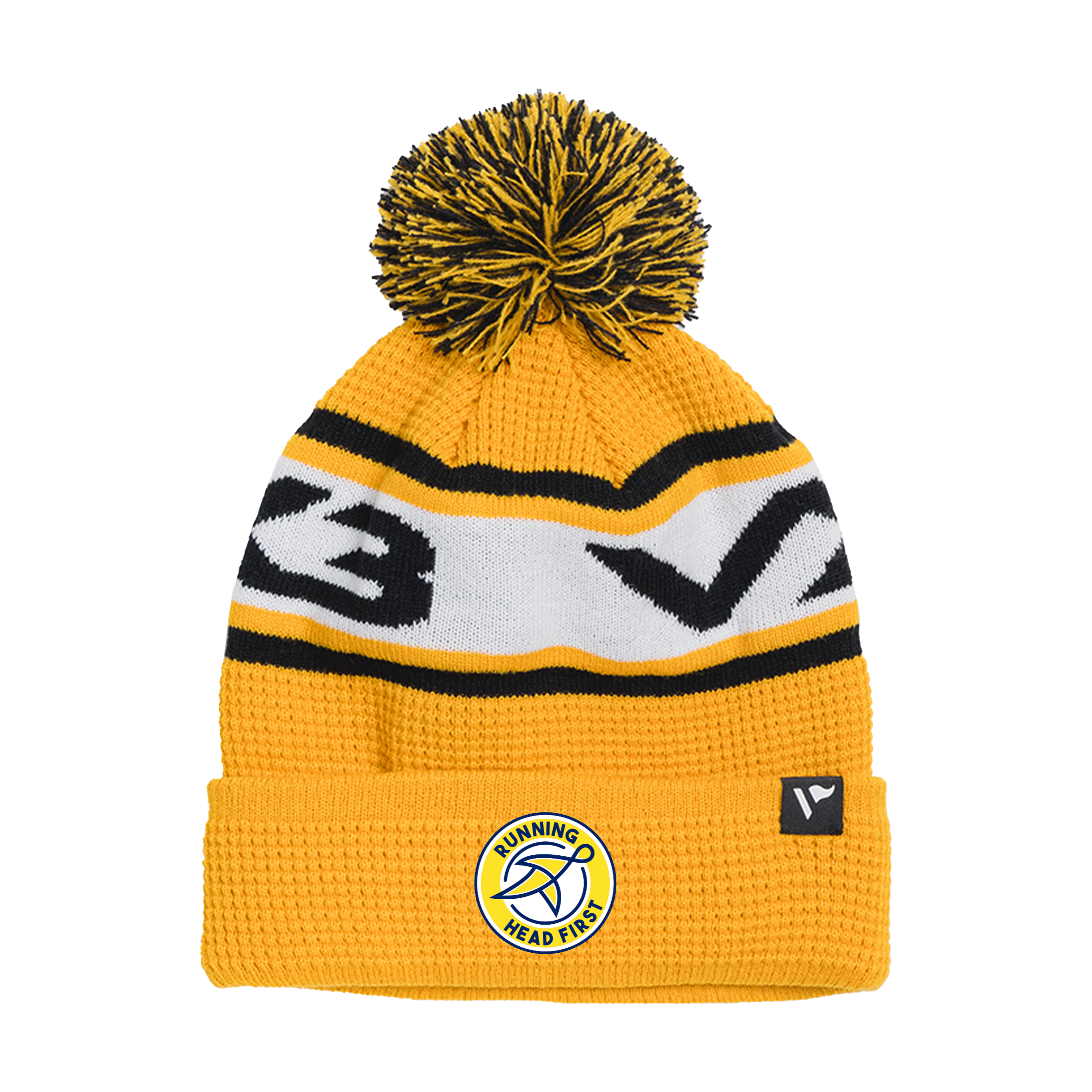 Running Head First Waffle Knit Bobble Hat - Amber/Black/White