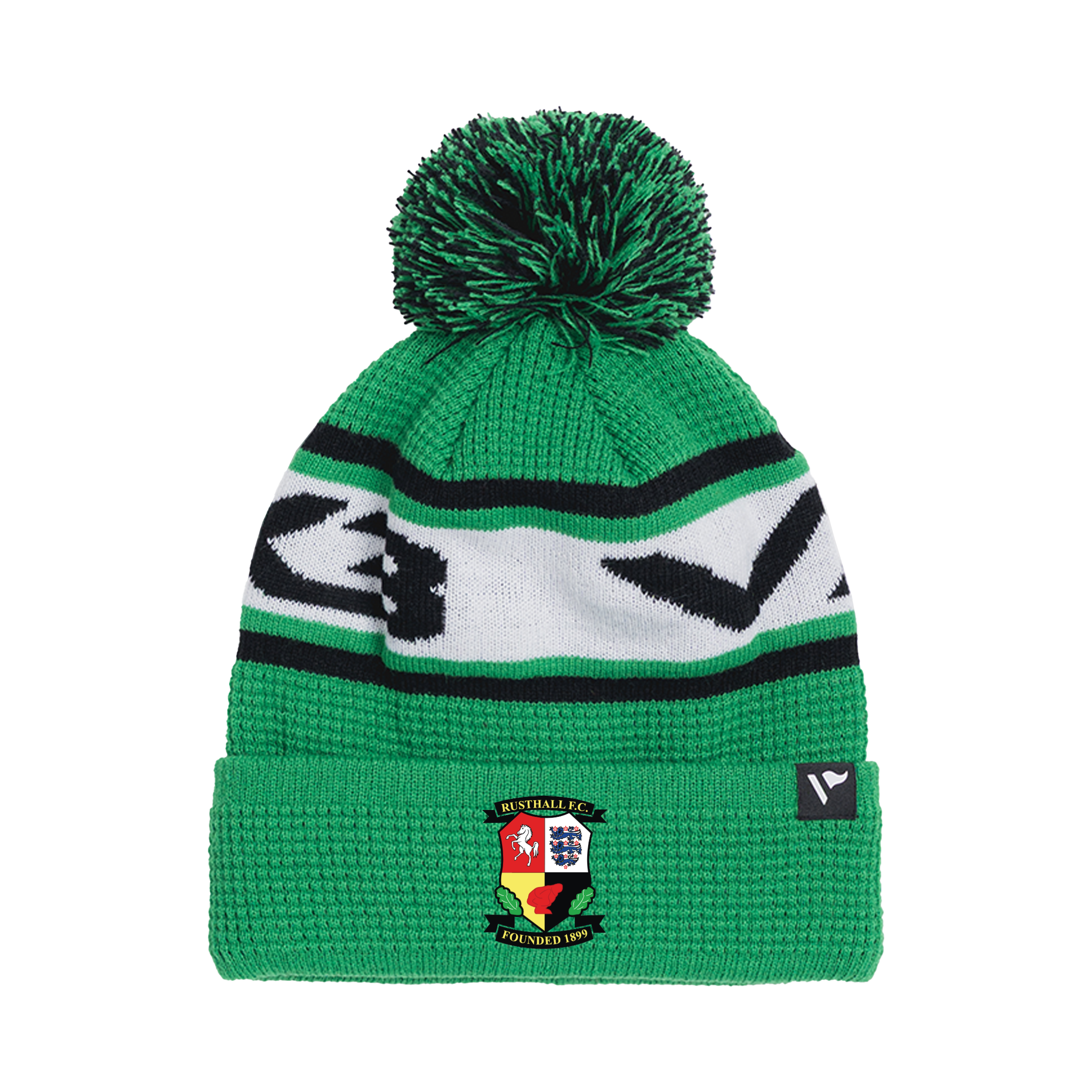 Rusthall FC Waffle Knit Bobble Hat - Emerald/Black/White