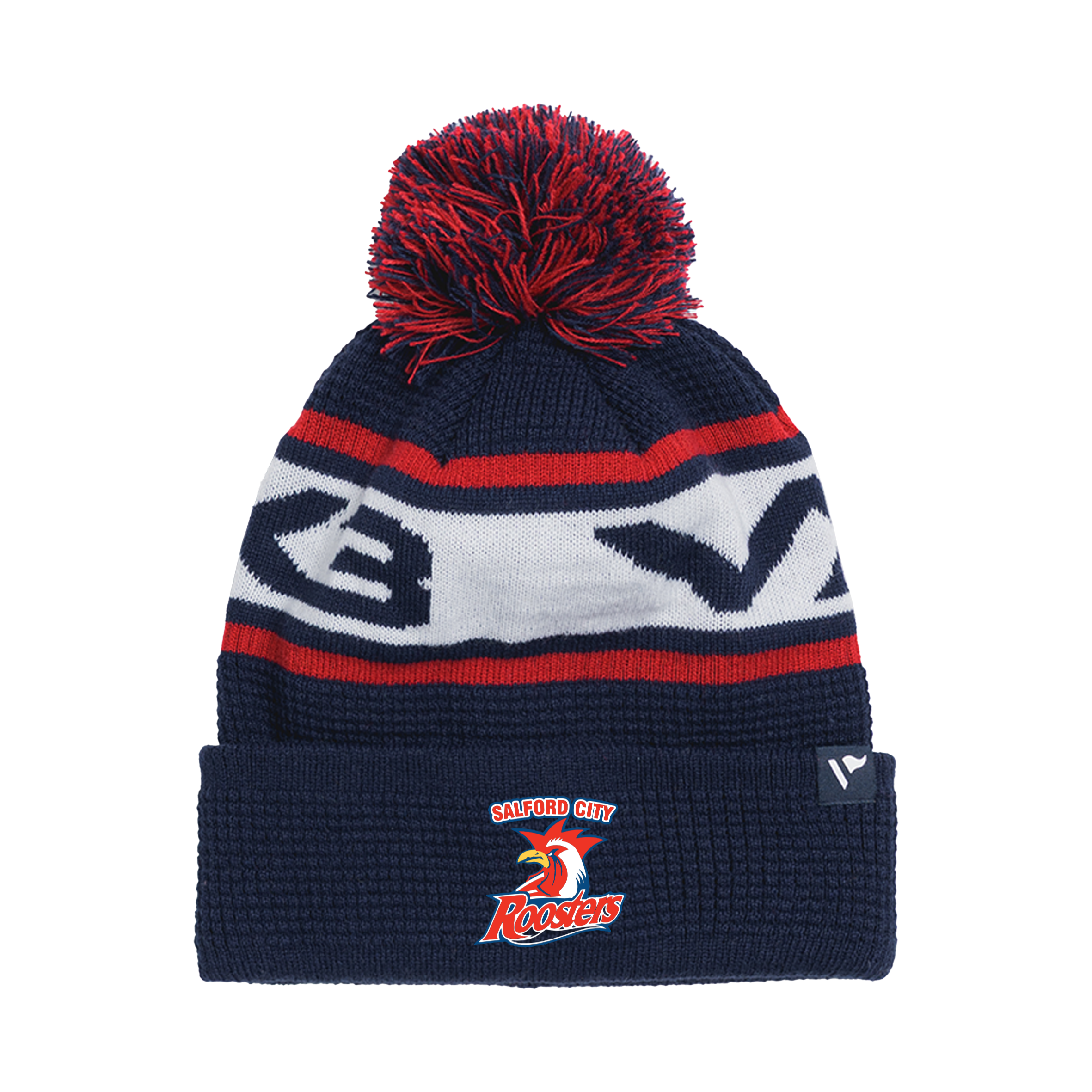 Salford City Roosters Waffle Knit Bobble Hat - Navy/Red/White