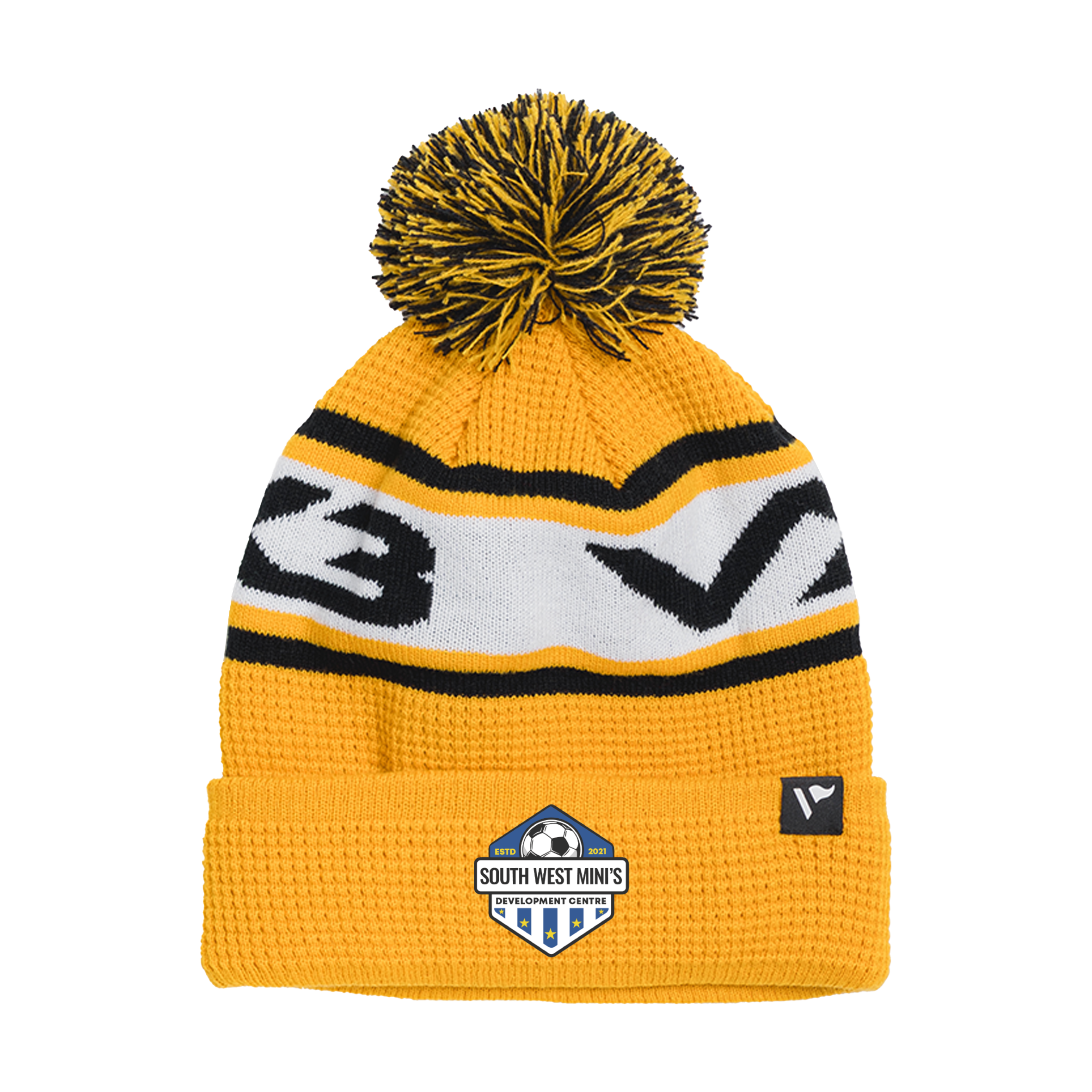 South West Minis Development Centre Waffle Knit Bobble Hat - Amber/Black/White