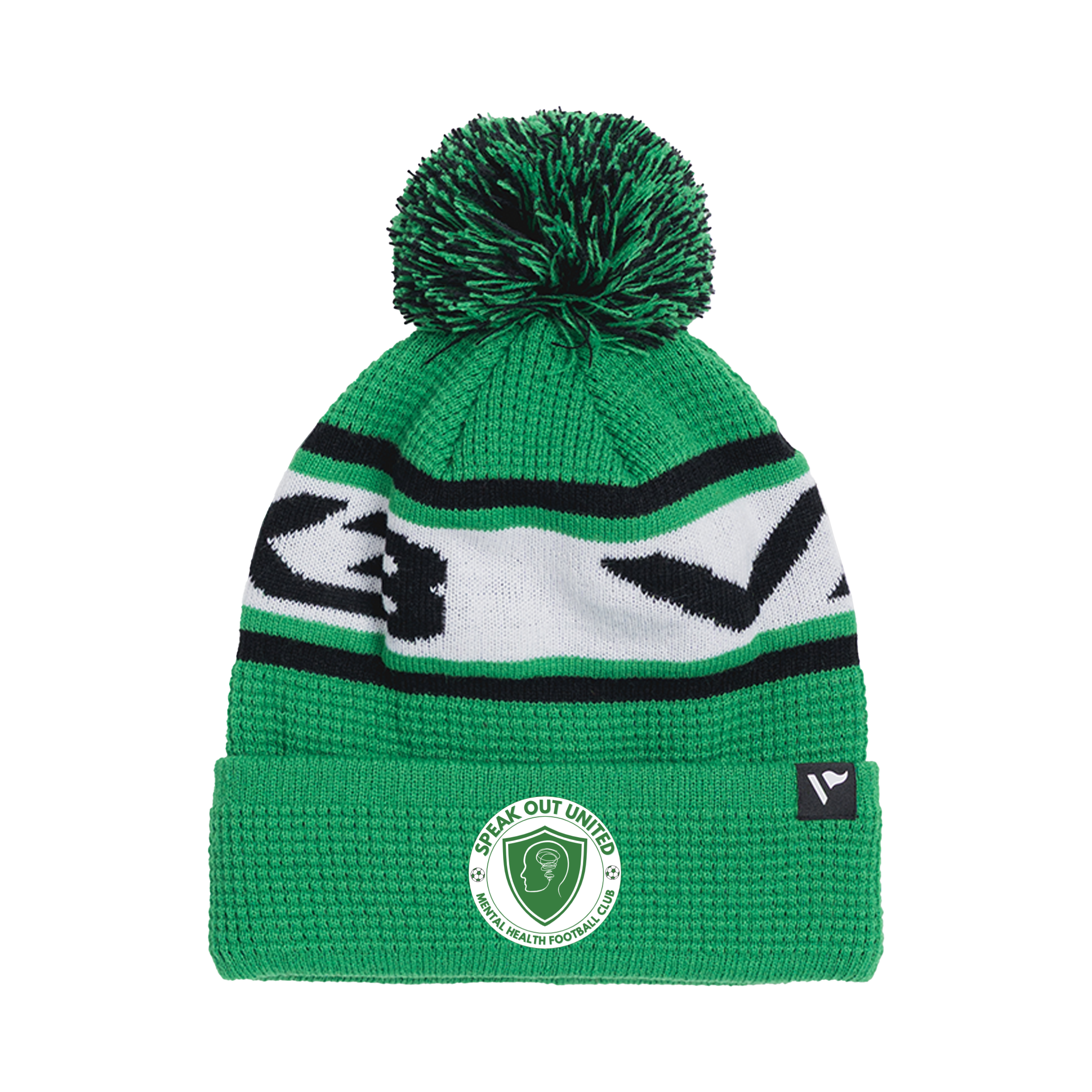 Speak Out United Waffle Knit Bobble Hat - Emerald/Black/White