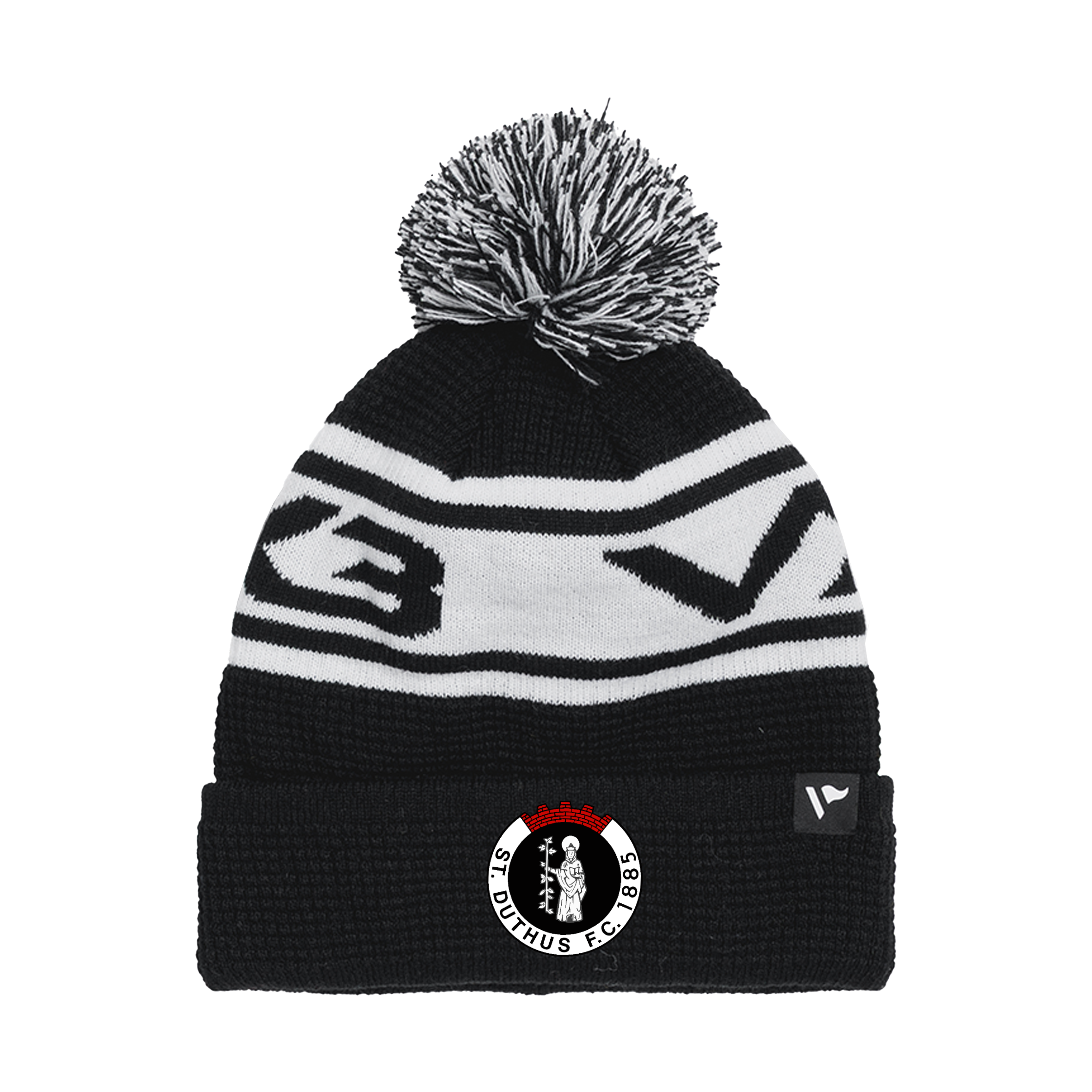 St Duthus FC Waffle Knit Bobble Hat - Black/White