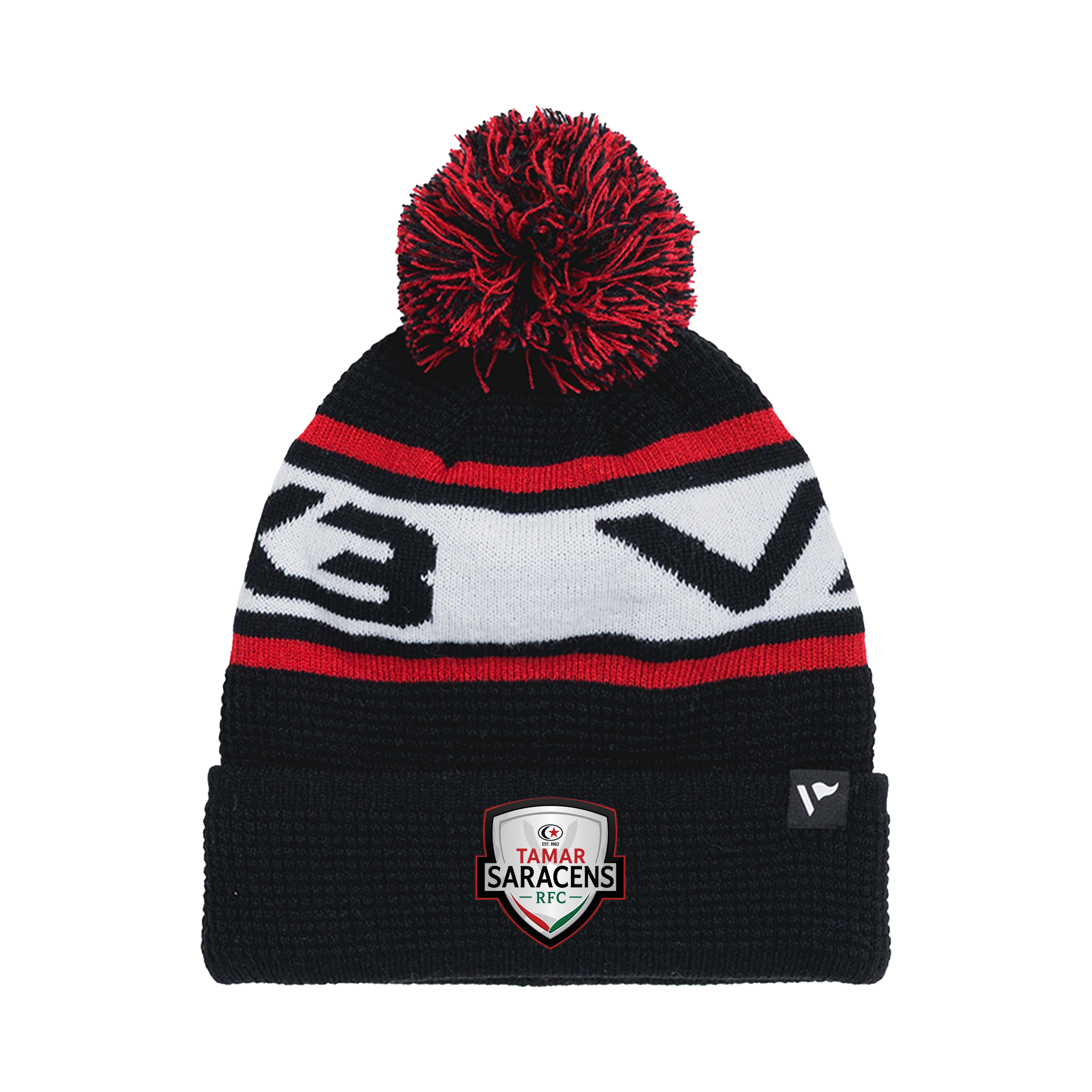 Tamar Saracens RFC Waffle Knit Bobble Hat - Black/Red/White