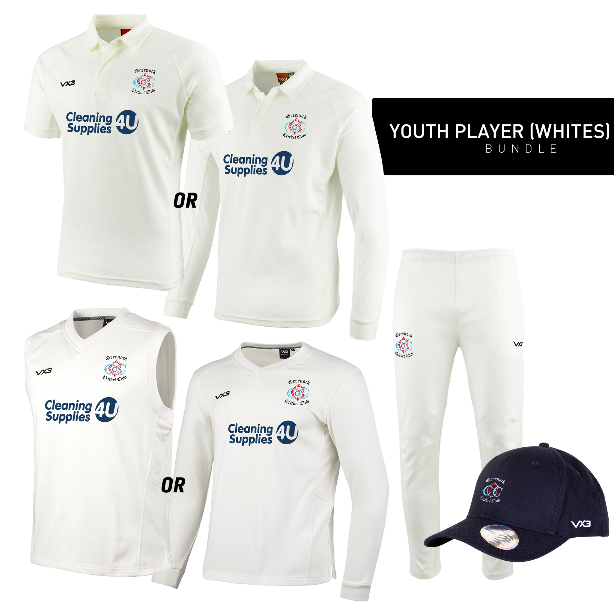 Greenock Cricket Club - Youth Player Whites Bundle