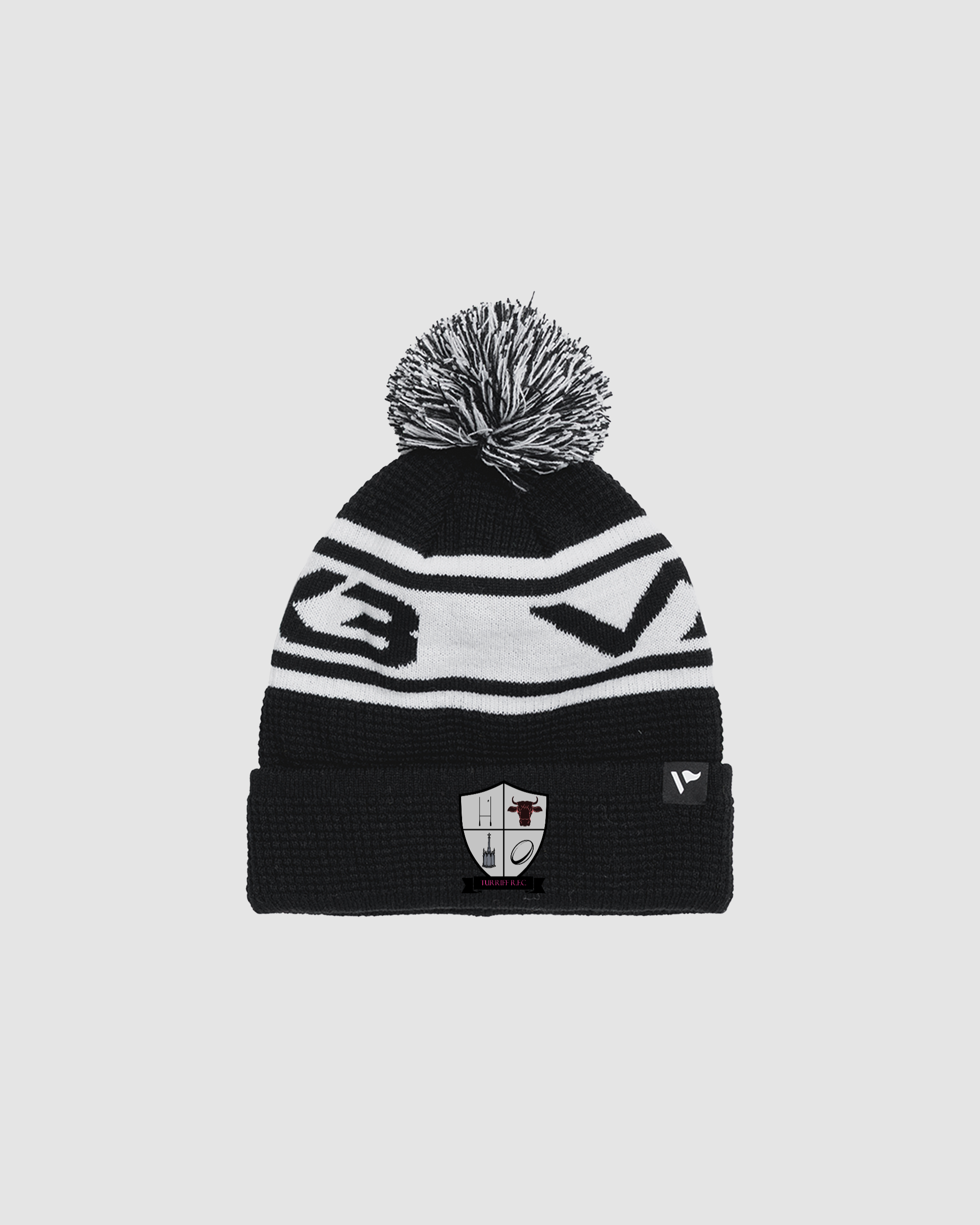 Turriff RFC Waffle Knit Bobble Hat - Black/White