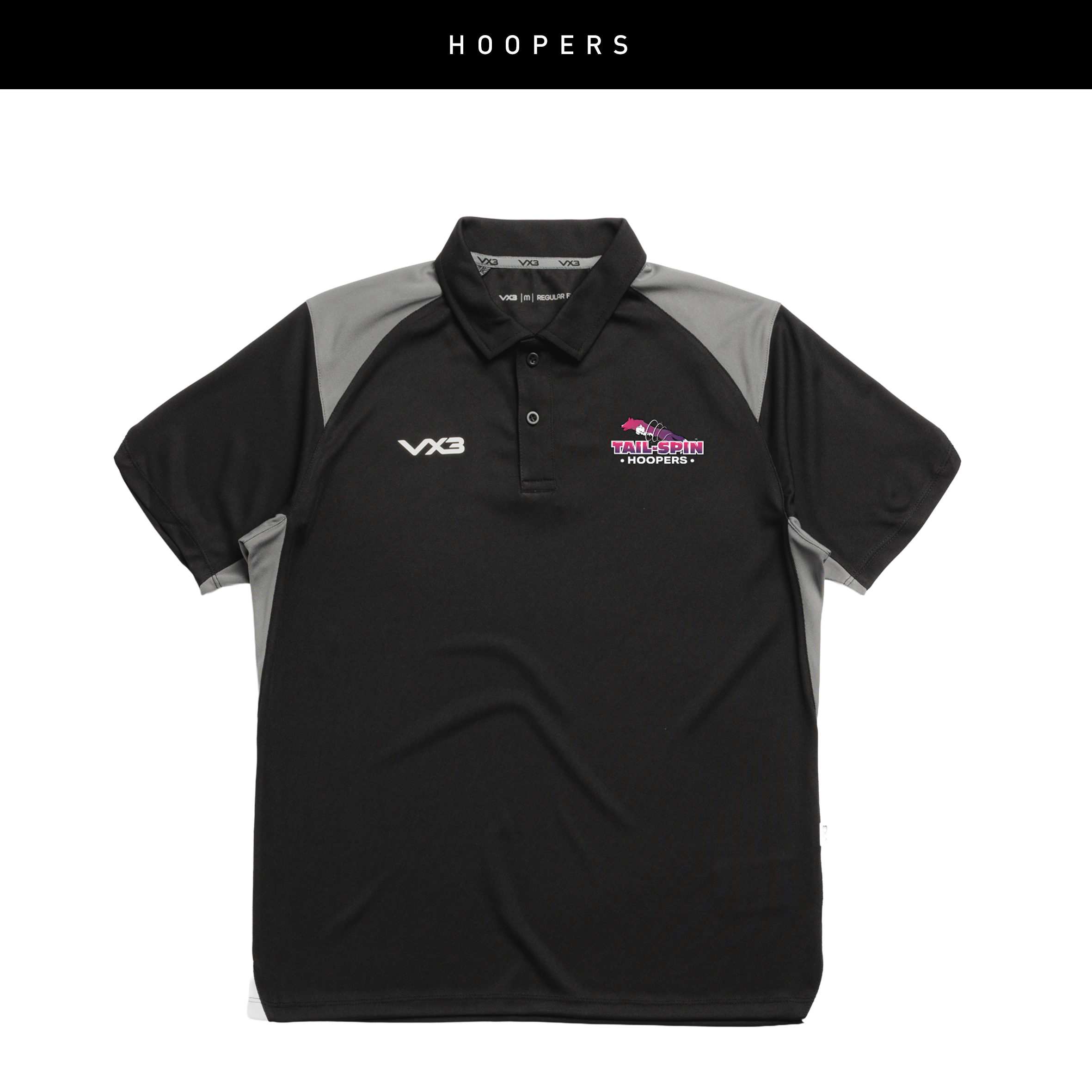 Tail Spin Hoopers  Vertex Polo -Black/Grey/White
