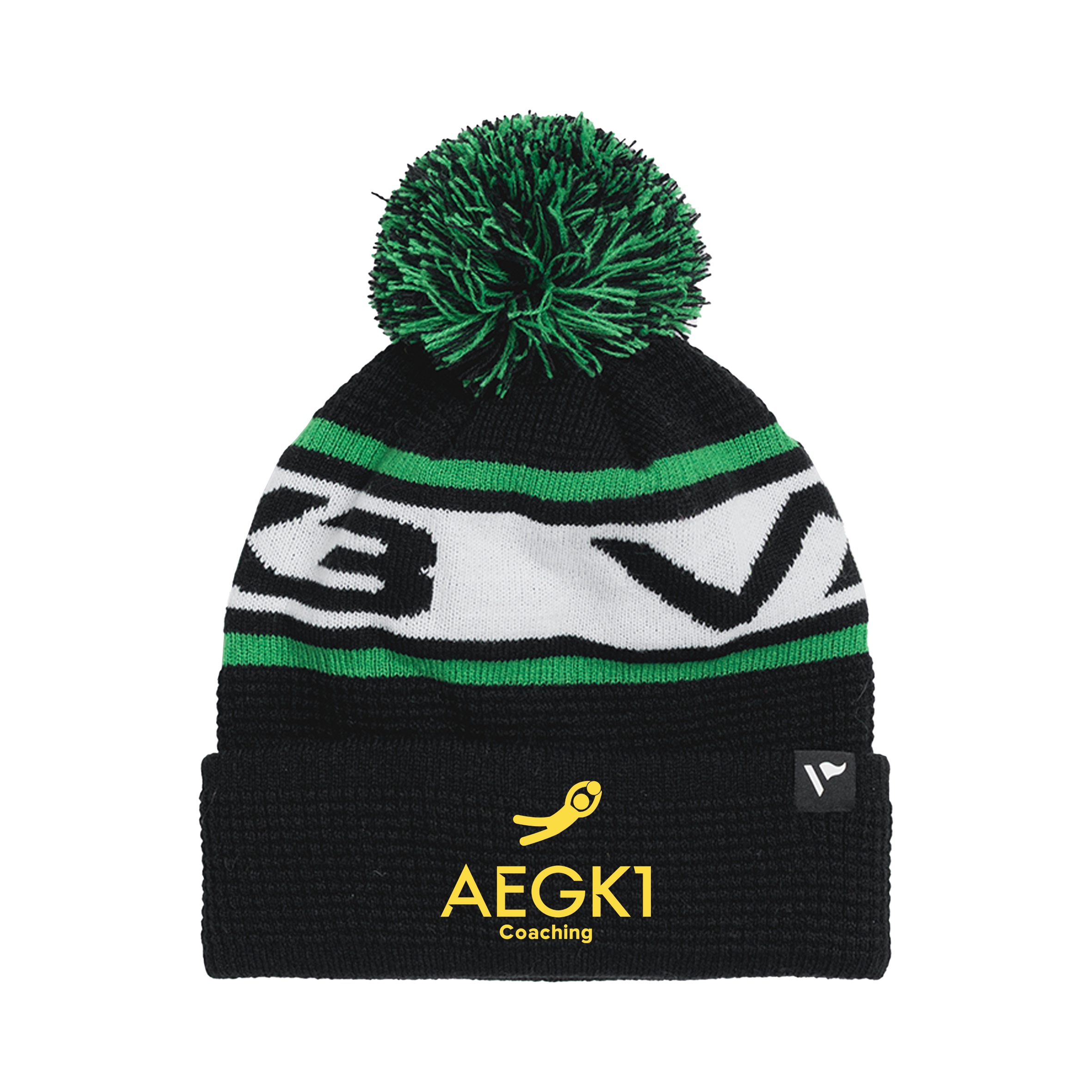 AEGK1 Coaching Waffle Knit Bobble Hat - Black/Emerald/White