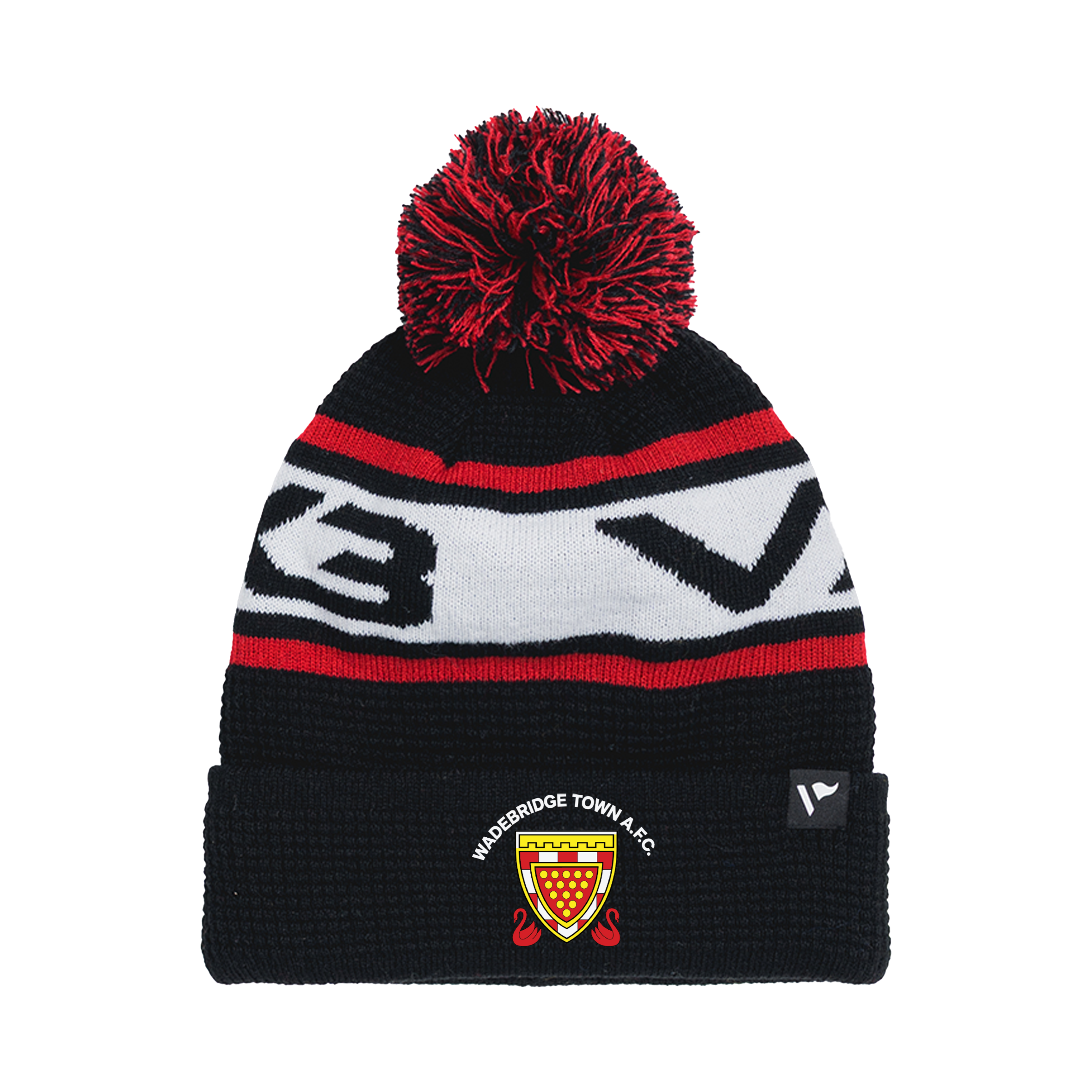 Wadebridge Town FC Waffle Knit Bobble Hat - Black/Red/White