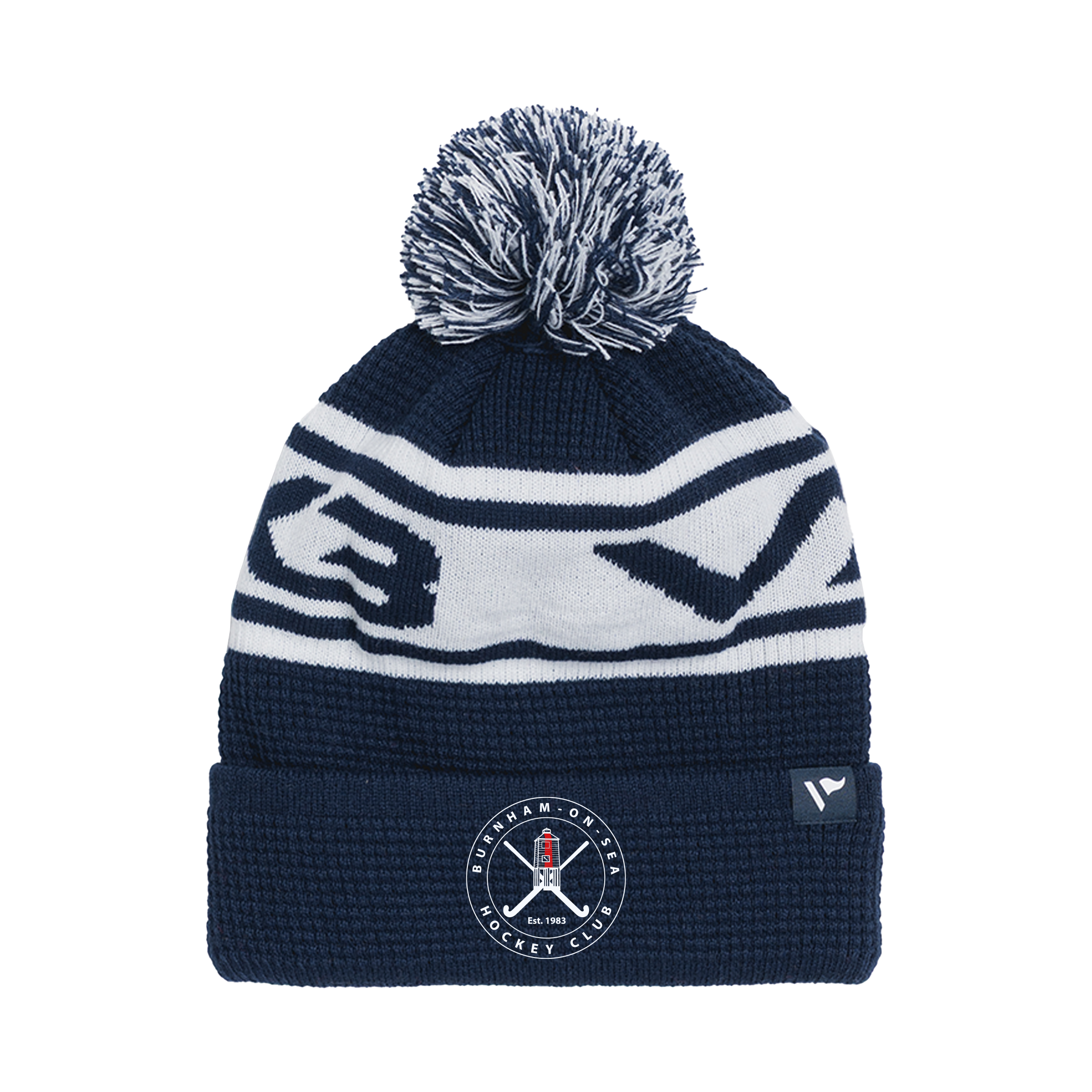 Burnham On Sea Hockey Club Waffle Knit Bobble Hat - Navy/White