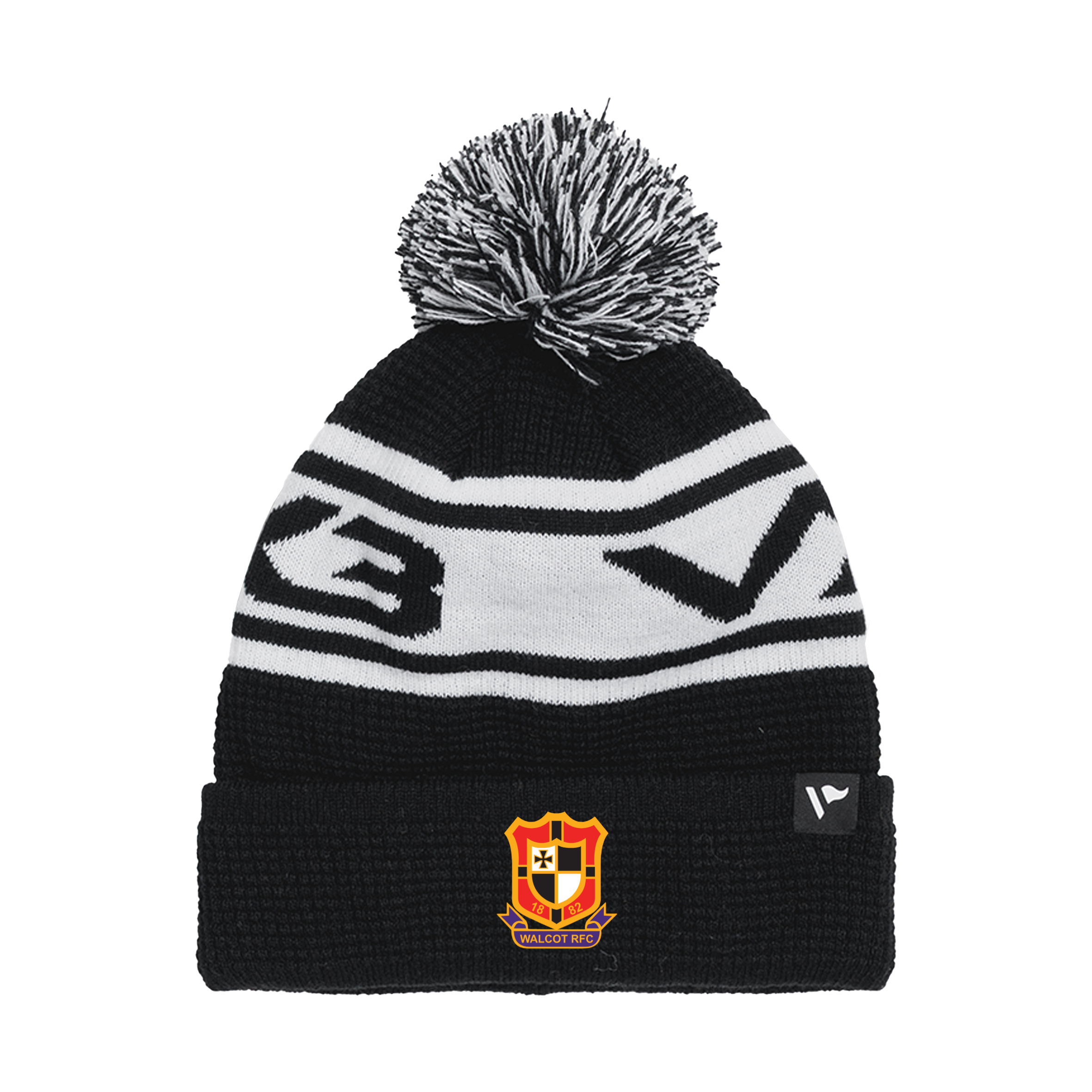 Walcot RFC Waffle Knit Bobble Hat - Black/White