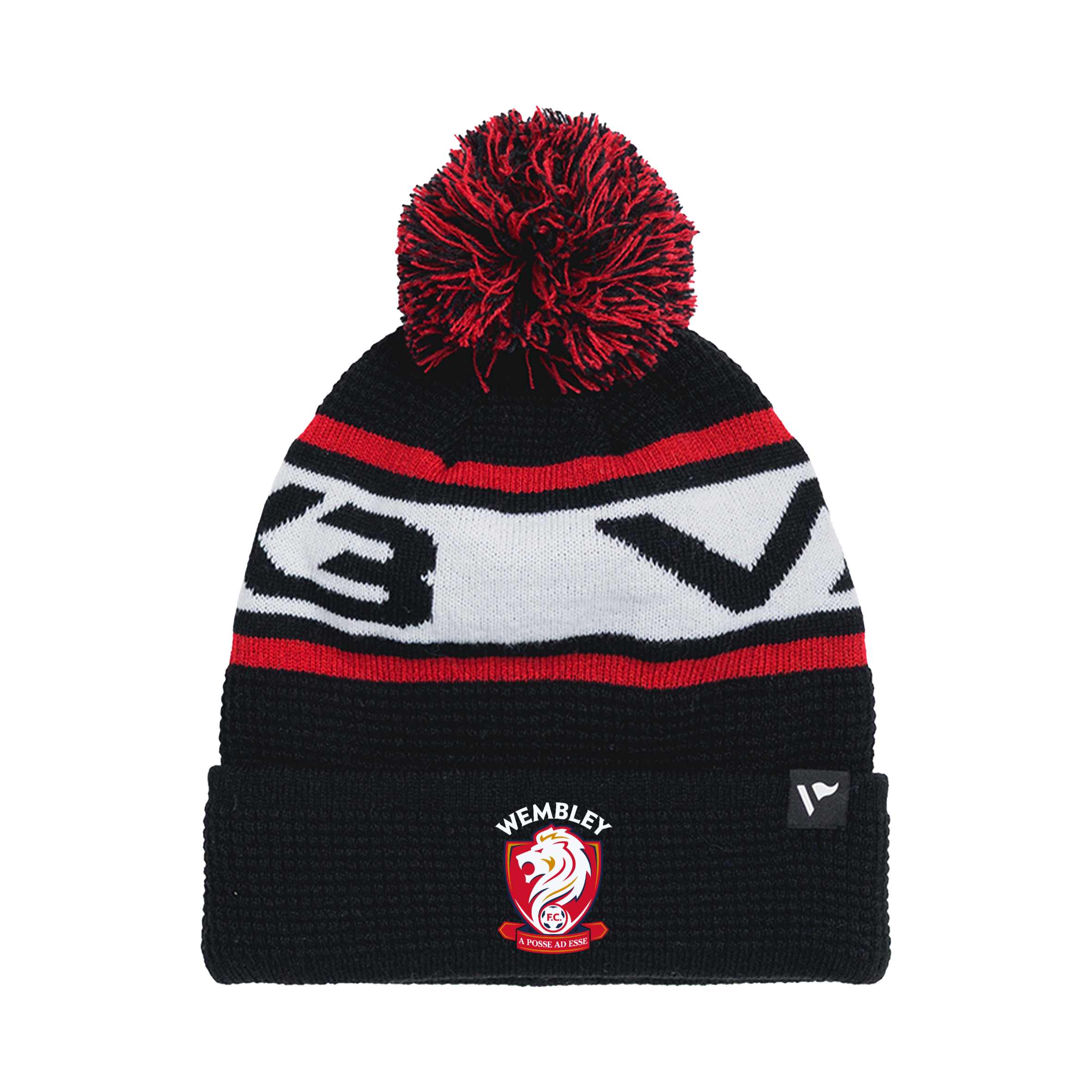 Wembley FC Waffle Knit Bobble Hat - Black/Red/White