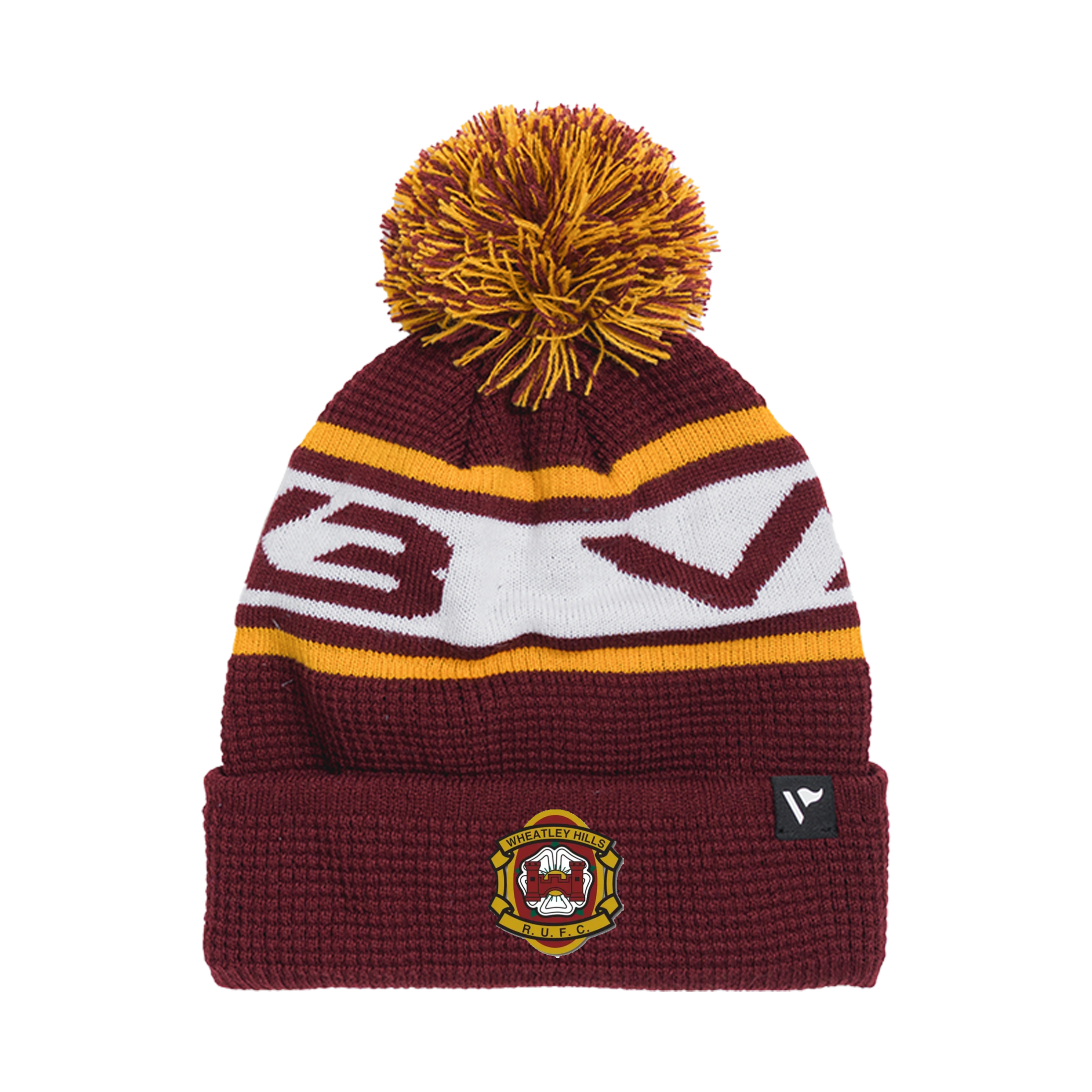 Wheatley Hills RUFC Waffle Knit Bobble Hat - Maroon/Amber/White