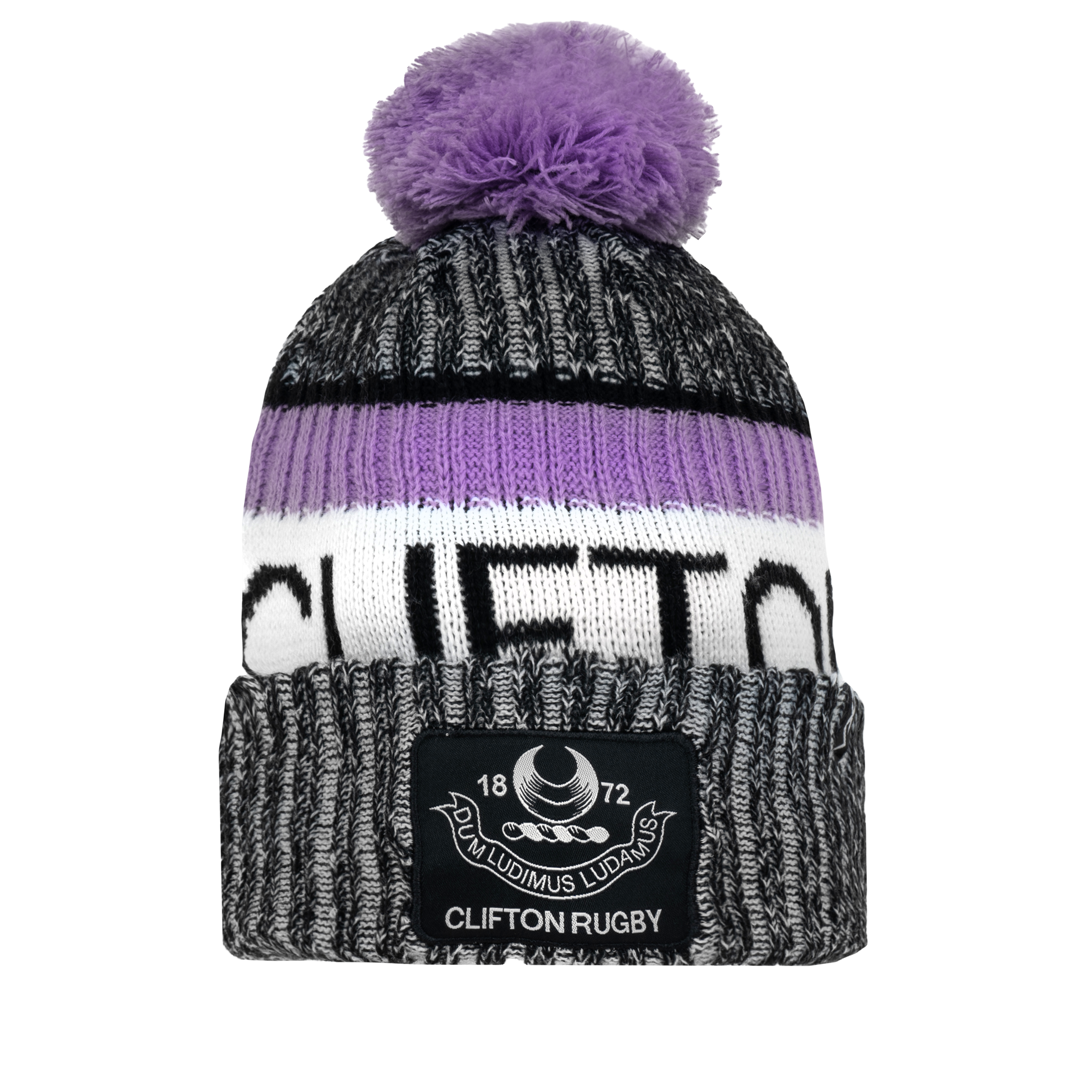 Clifton RFC Marl Bobble Hat Black/Lavender – VX3