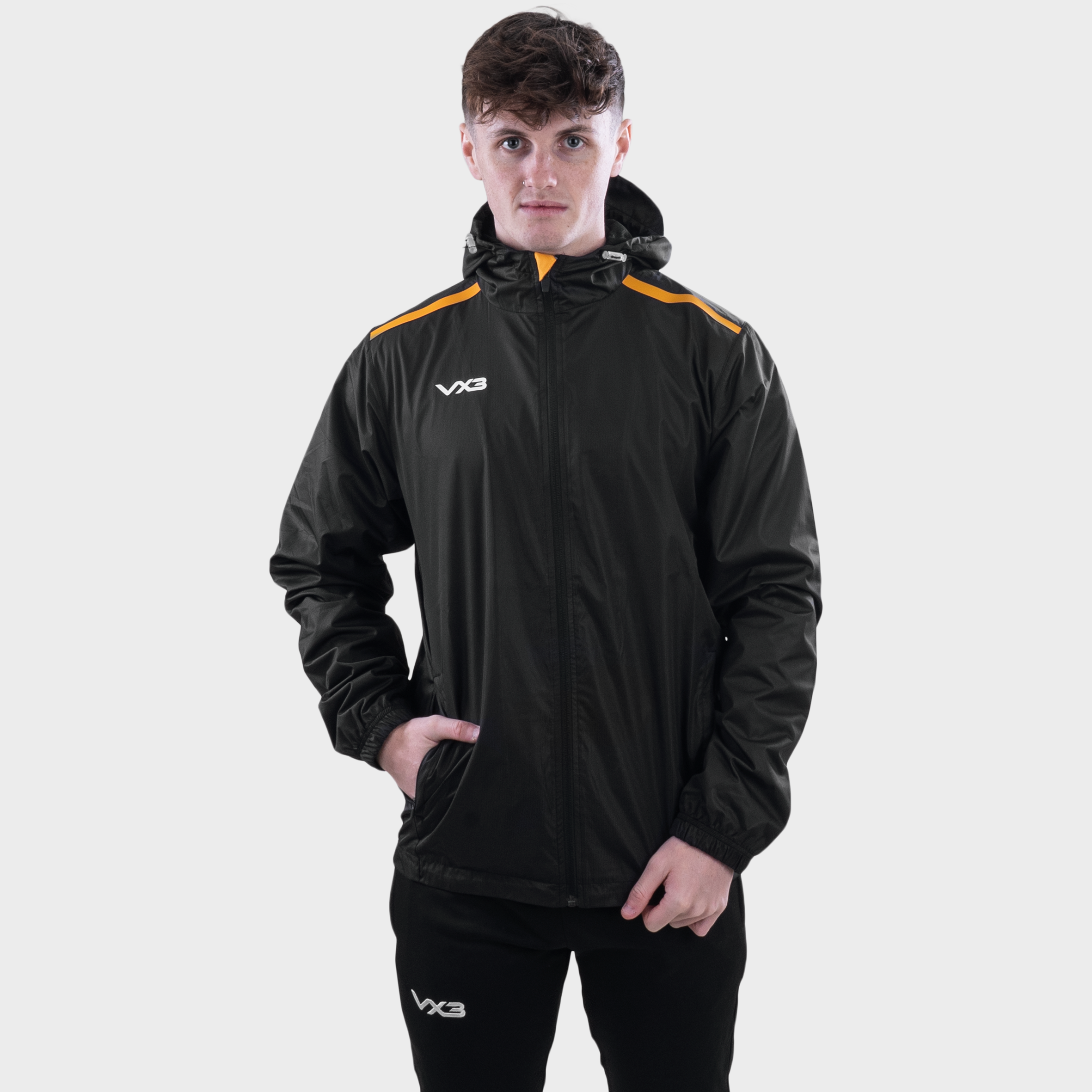Fortis Full Zip Rain Jacket Black/Amber