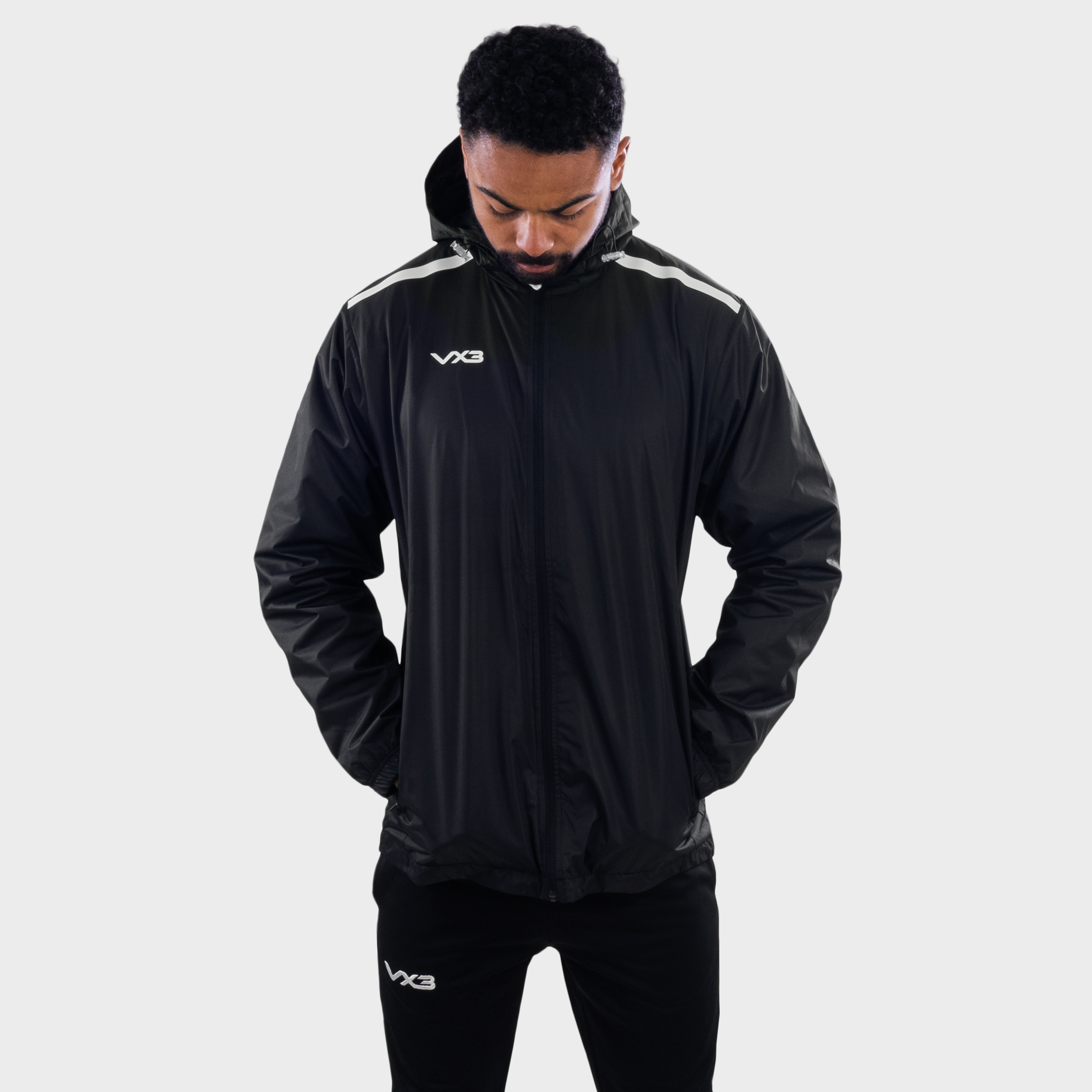 Fortis Full Zip Rain Jacket Black/White