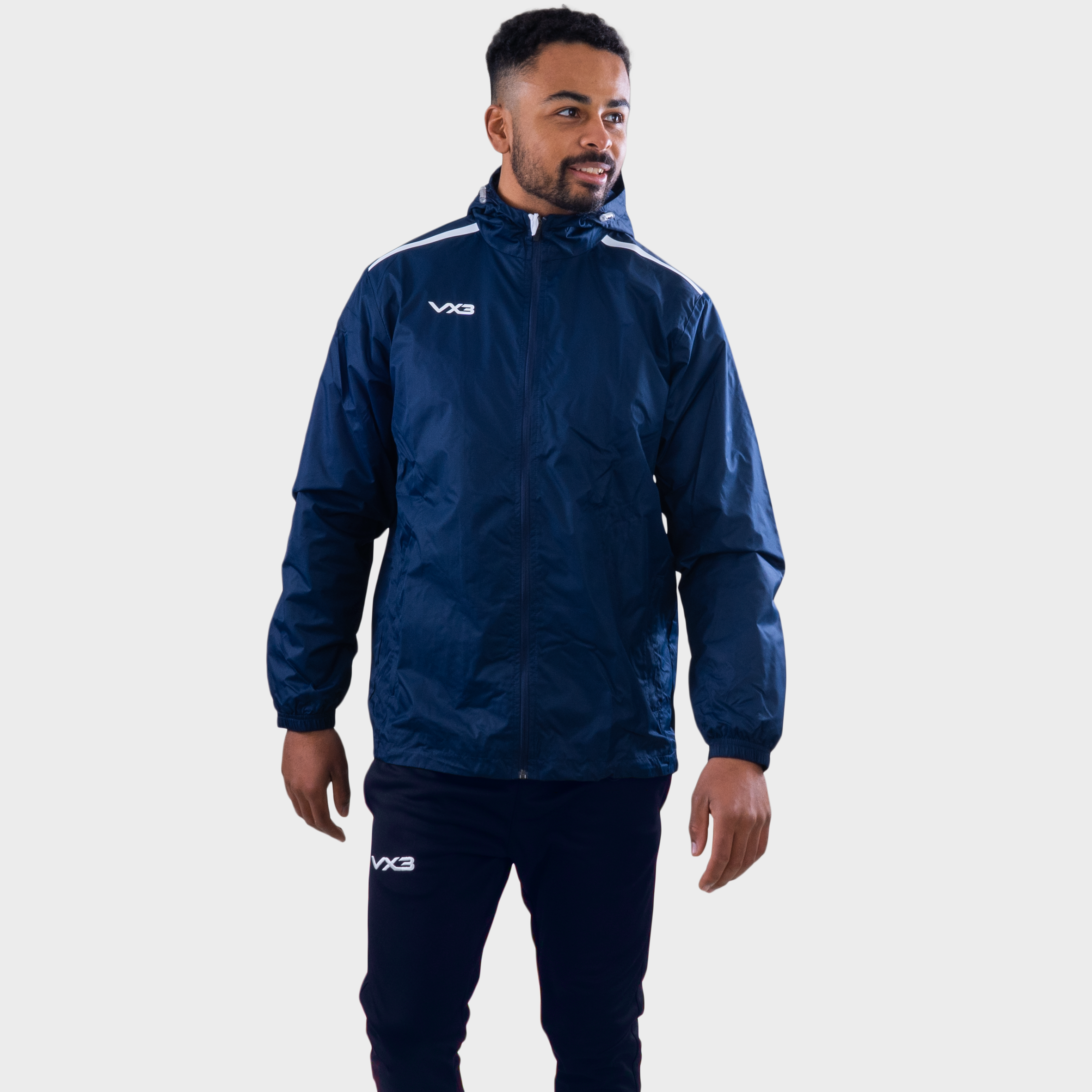 Fortis Full Zip Rain Jacket Navy/White