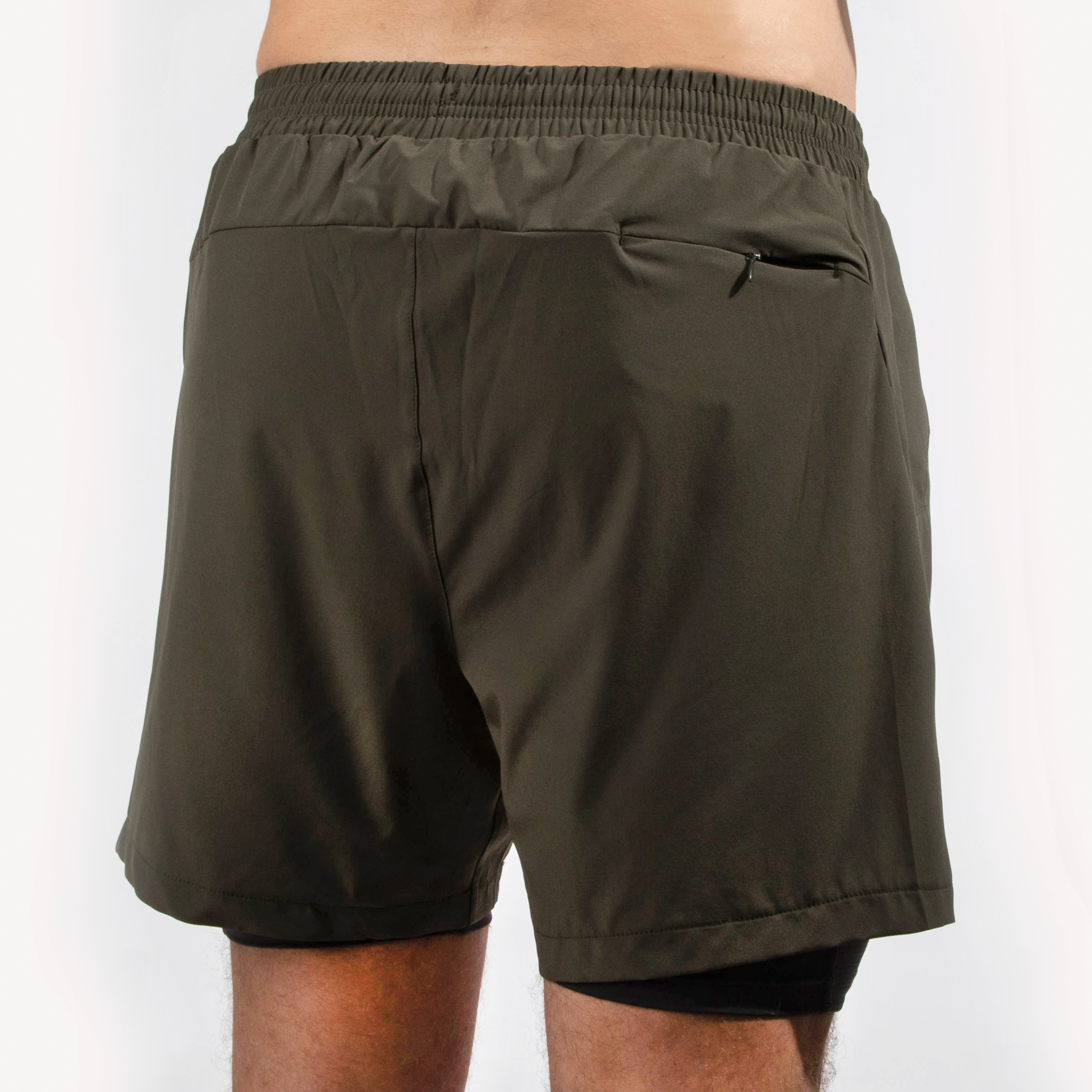 Motus Mens 2in1 Running Short Olive Rear View
