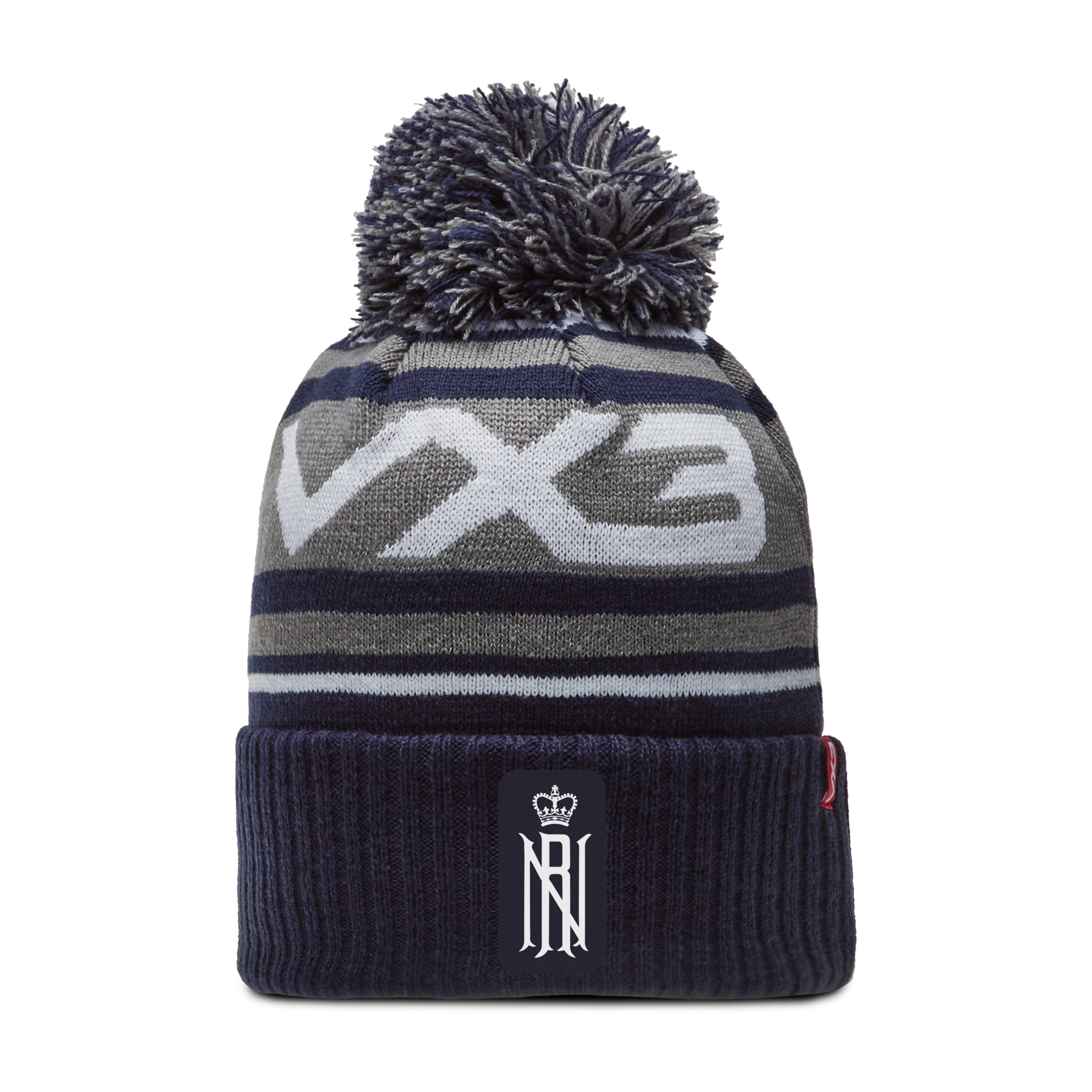 Royal Navy Rugby Bobble Hat Navy/Grey/White