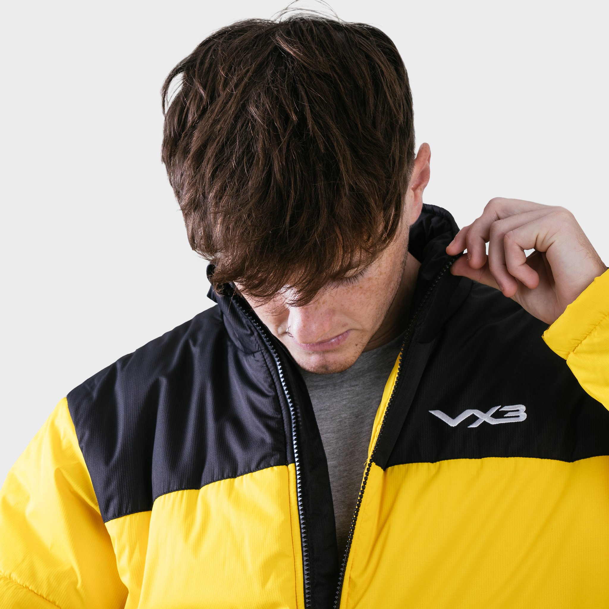 Black puffer jacket with yellow lining hotsell