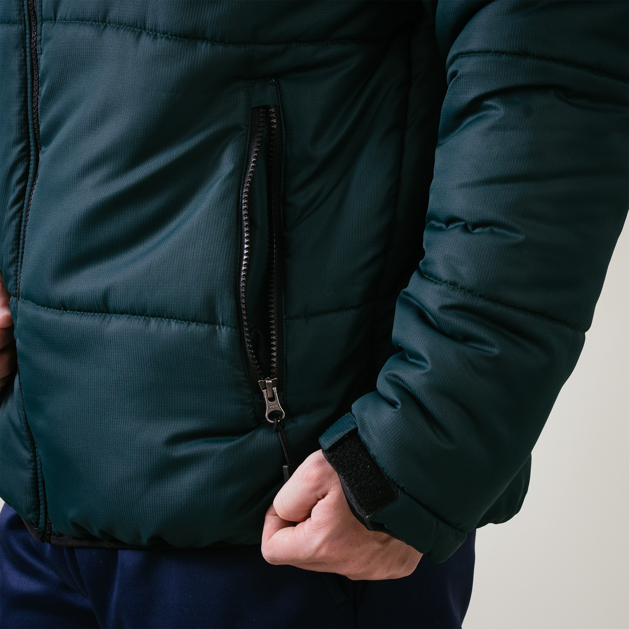 Omega Puffer Jacket Bottle Green/Black Zip Pocket